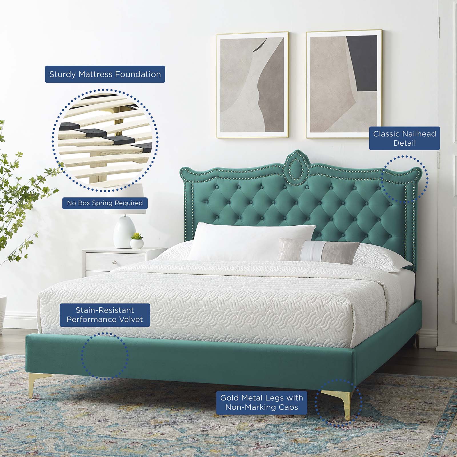 Clara Performance Velvet Queen Platform Bed By Modway - MOD-6592-CHA | Beds |  Modishstore - 69