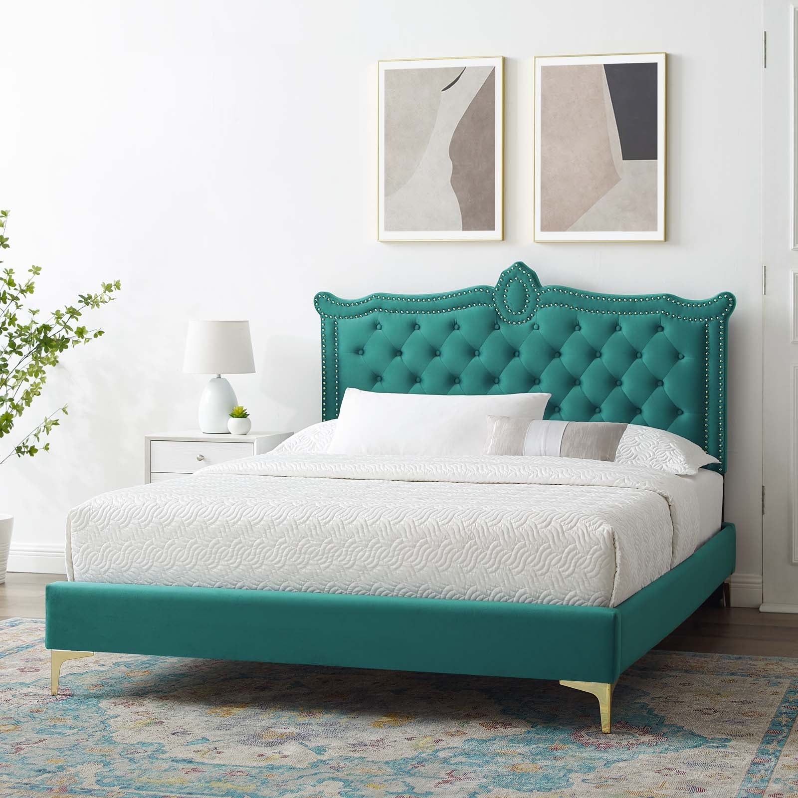 Clara Performance Velvet Queen Platform Bed By Modway - MOD-6592-CHA | Beds |  Modishstore - 70