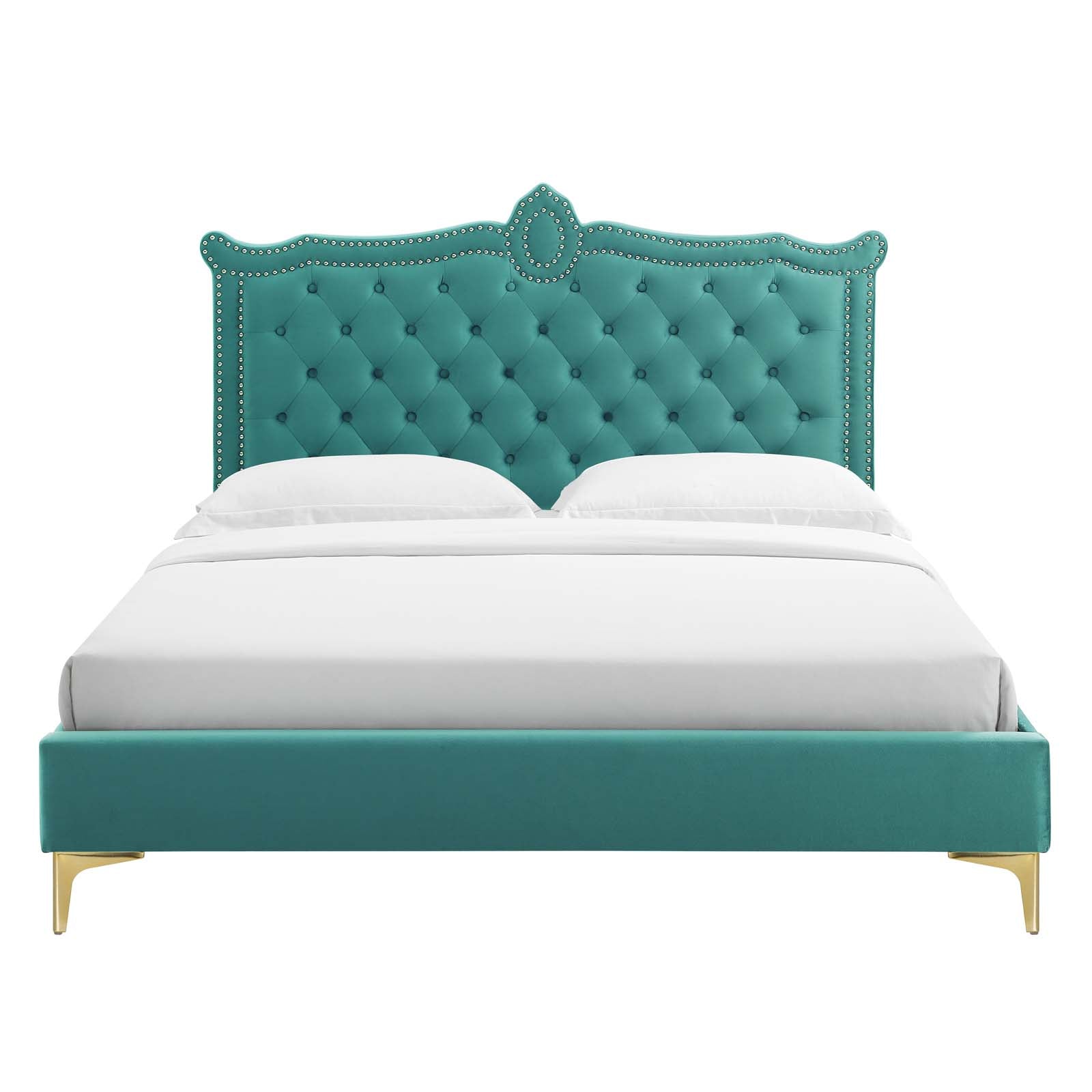 Clara Performance Velvet Queen Platform Bed By Modway - MOD-6592-CHA | Beds |  Modishstore - 74