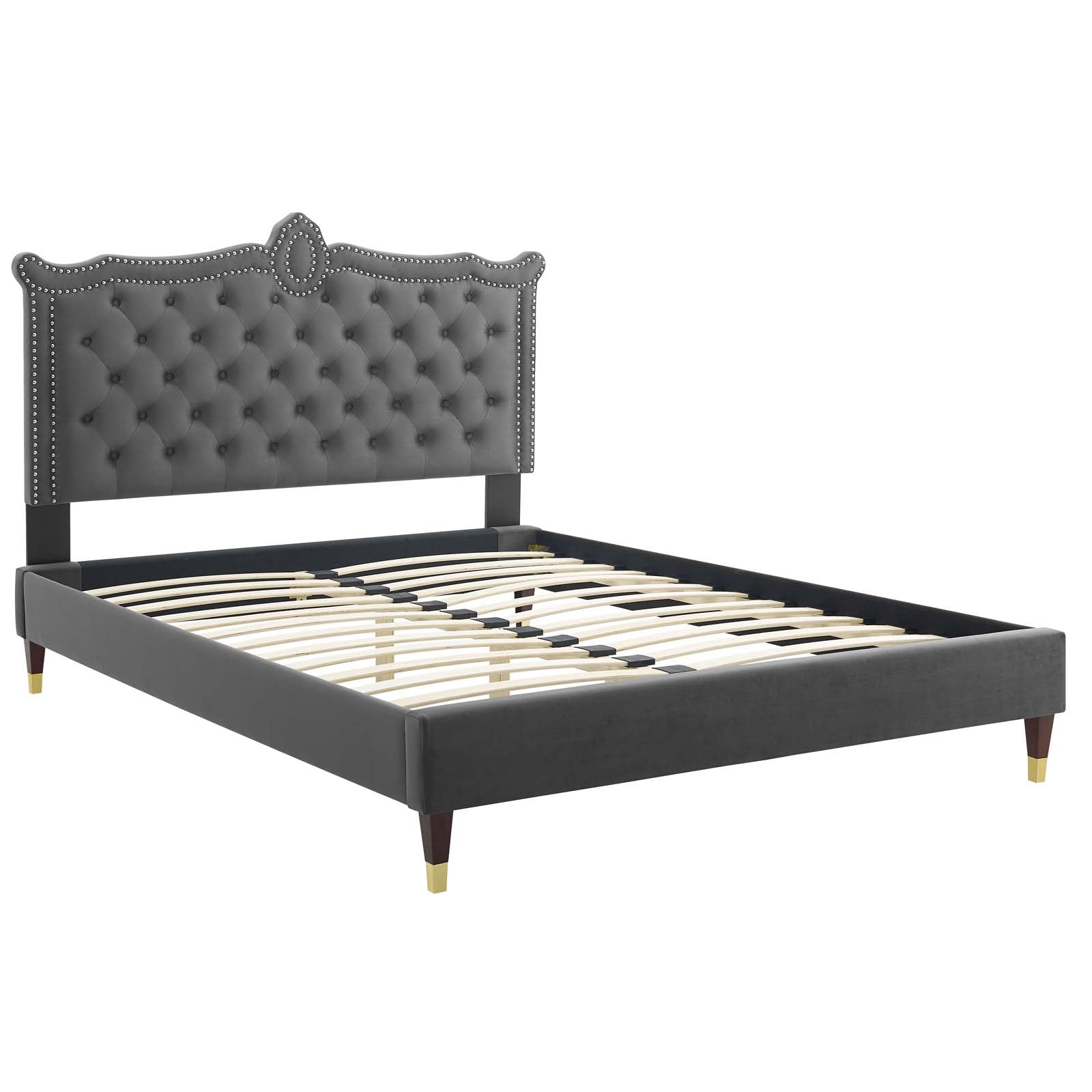 Clara Performance Velvet Queen Platform Bed By Modway - MOD-6593-CHA | Beds |  Modishstore - 6