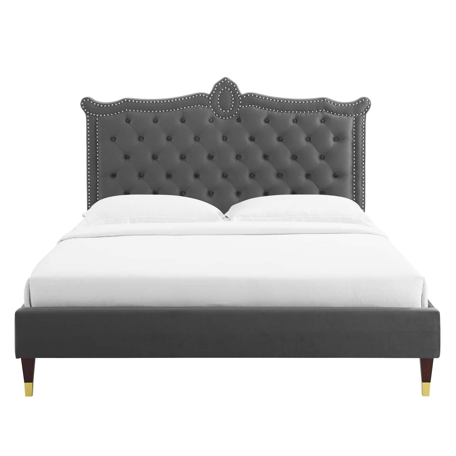 Clara Performance Velvet Queen Platform Bed By Modway - MOD-6593-CHA | Beds |  Modishstore - 8