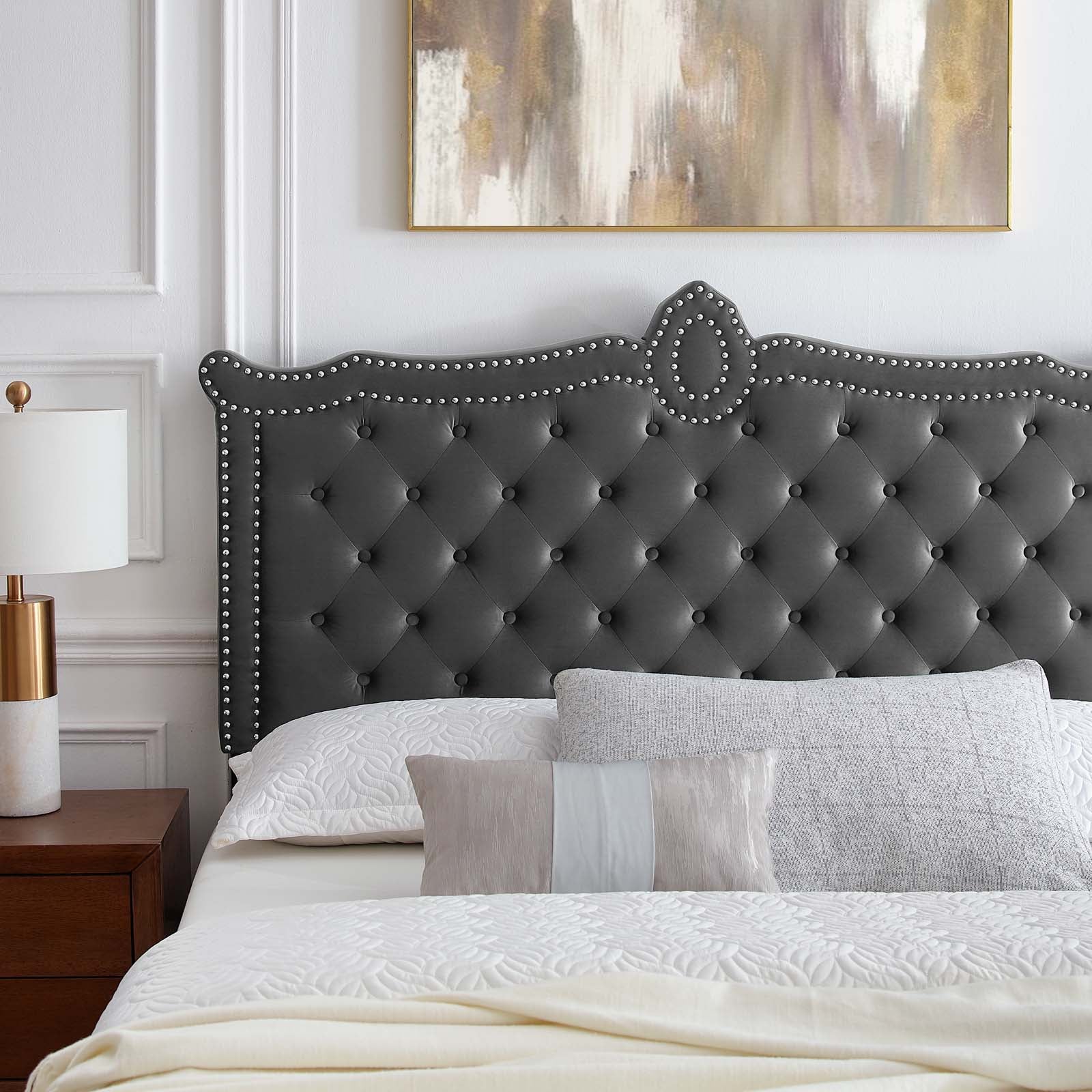 Clara Performance Velvet Queen Platform Bed By Modway - MOD-6593-CHA | Beds |  Modishstore - 9