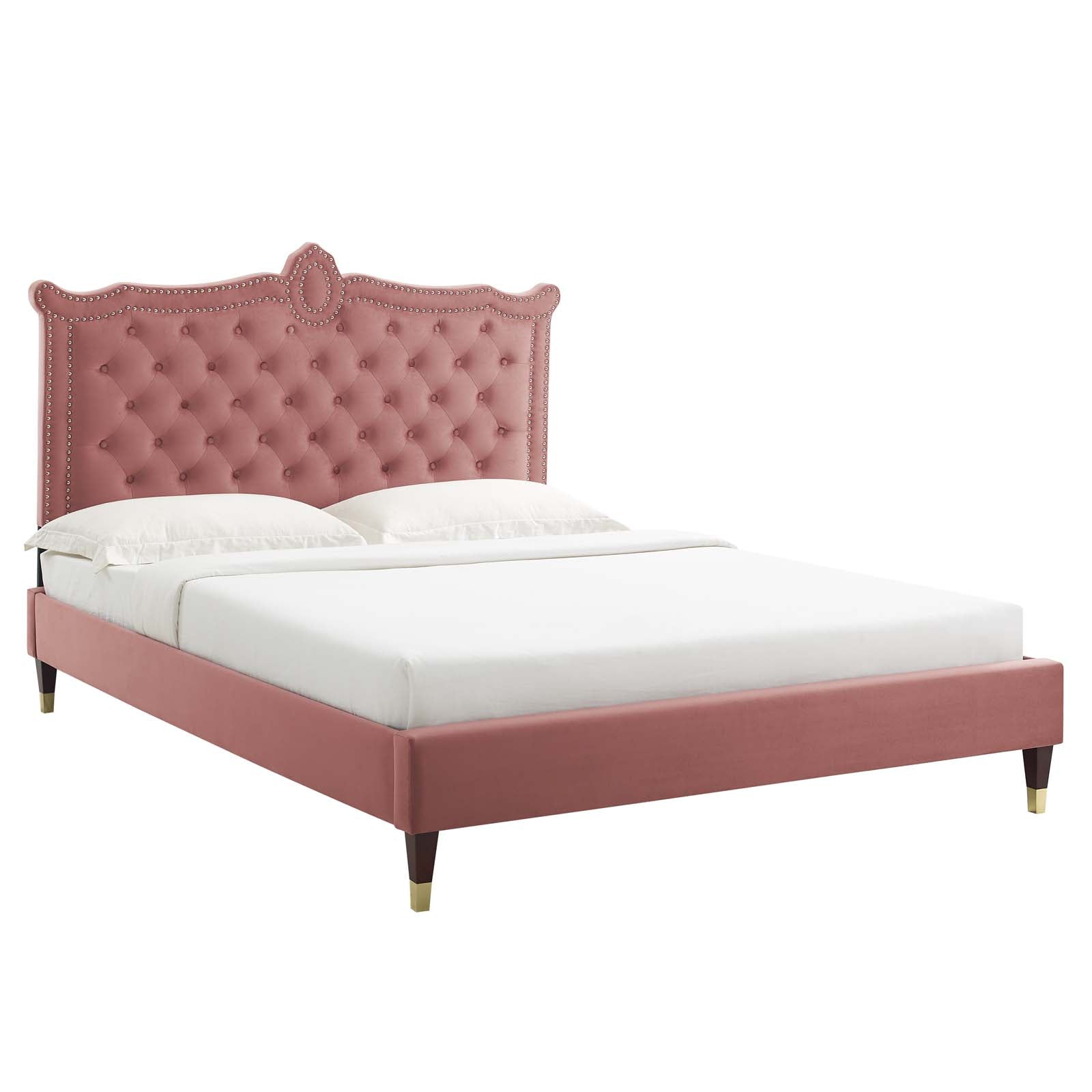 Clara Performance Velvet Queen Platform Bed By Modway - MOD-6593-CHA | Beds |  Modishstore - 12