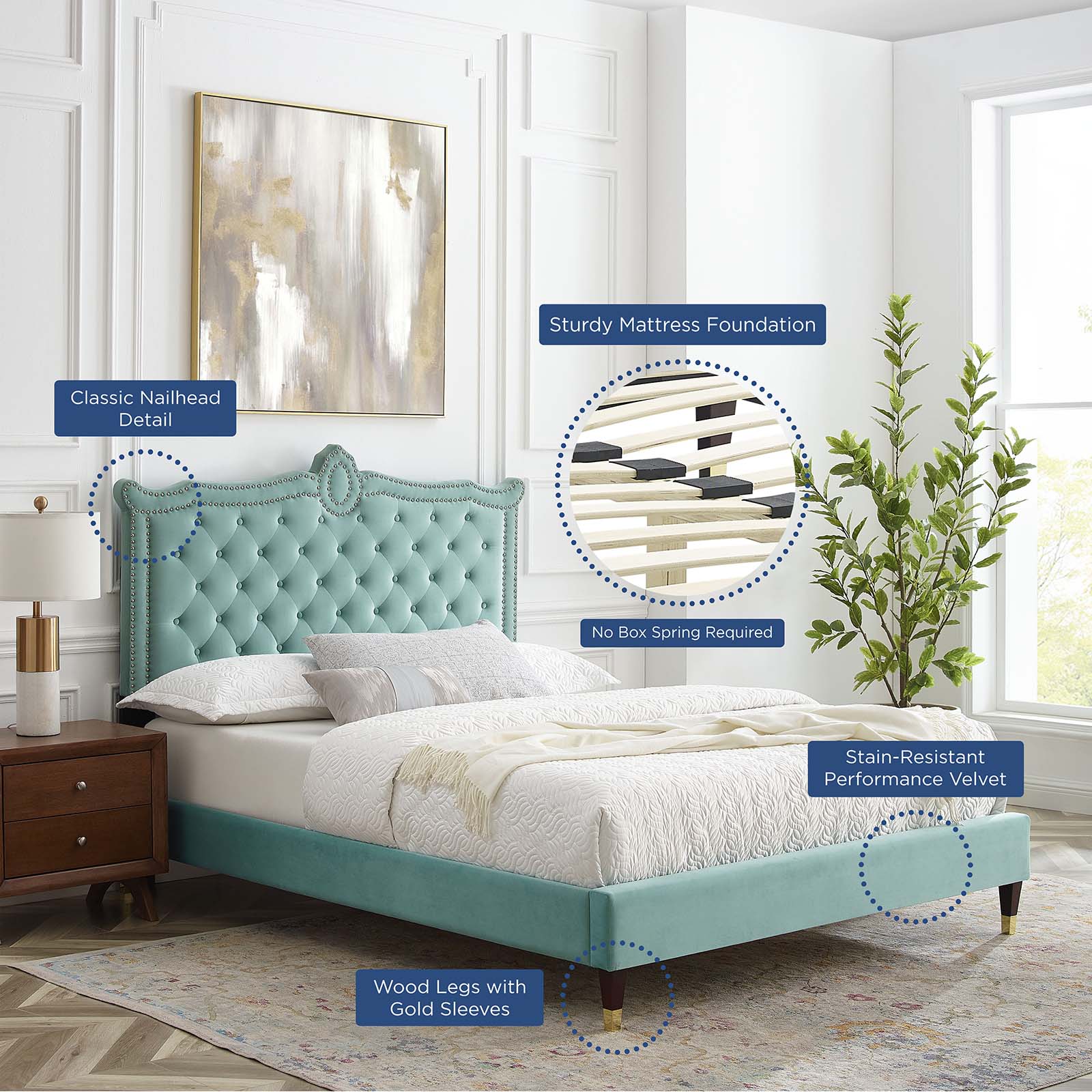 Clara Performance Velvet Queen Platform Bed By Modway - MOD-6593-CHA | Beds |  Modishstore - 36