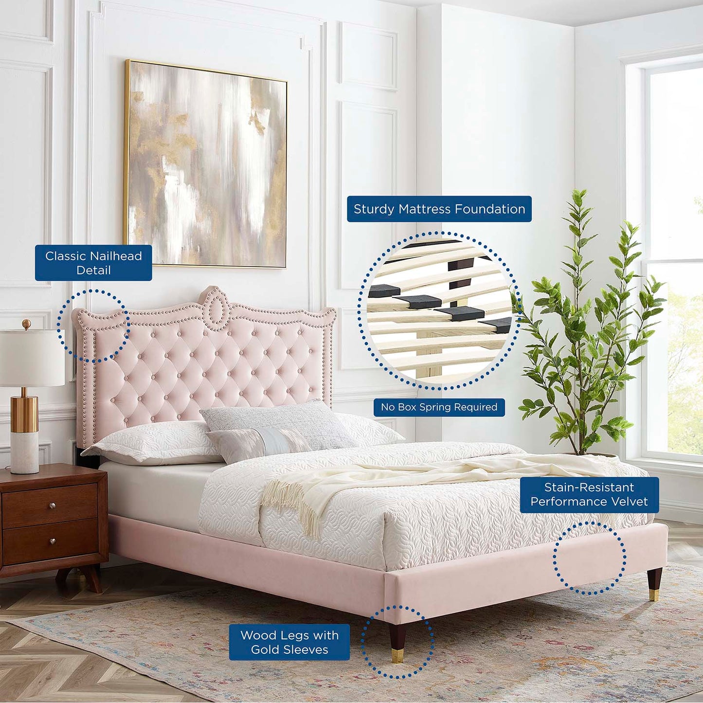 Clara Performance Velvet Queen Platform Bed By Modway - MOD-6593-CHA | Beds |  Modishstore - 58