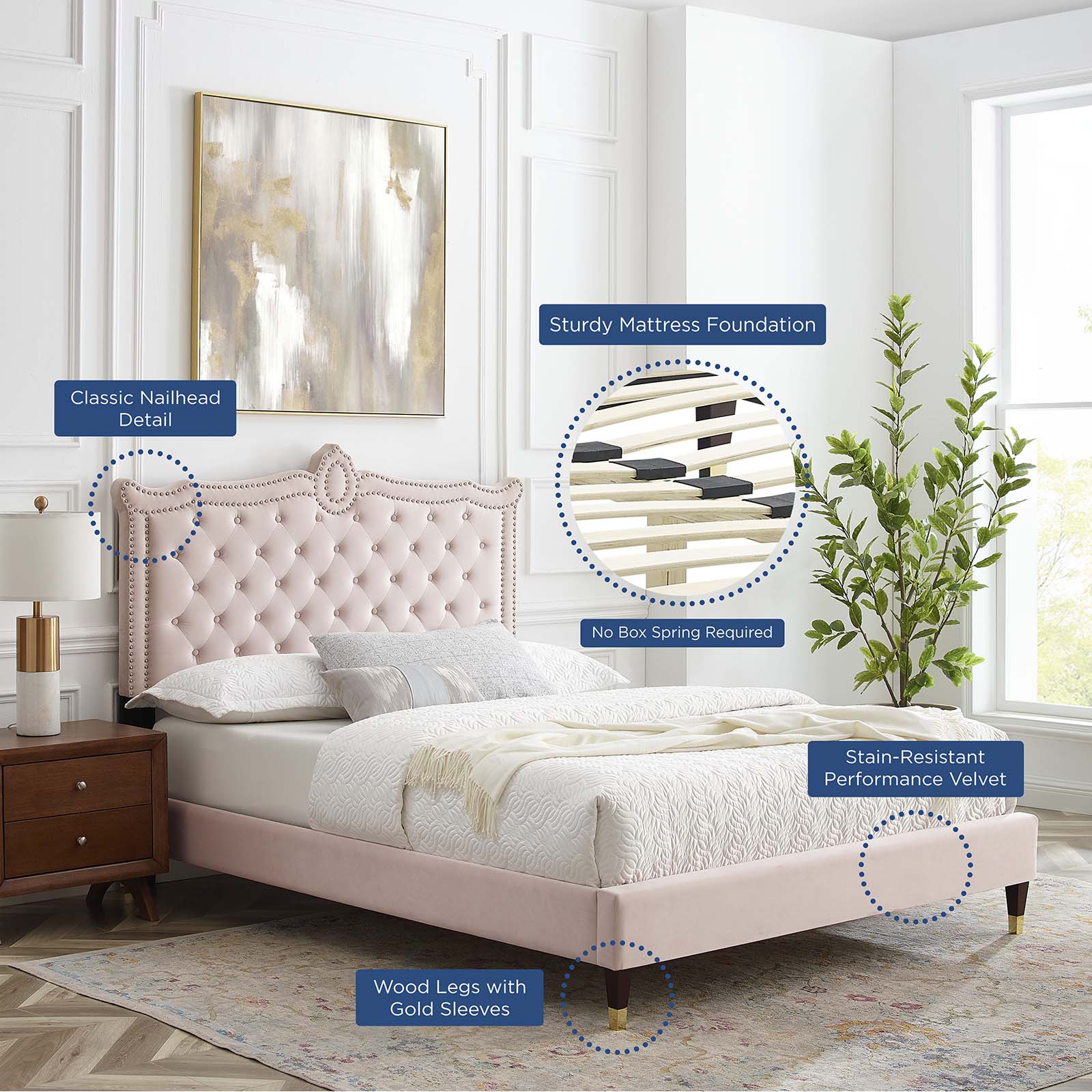 Clara Performance Velvet Queen Platform Bed By Modway - MOD-6593-CHA | Beds |  Modishstore - 58