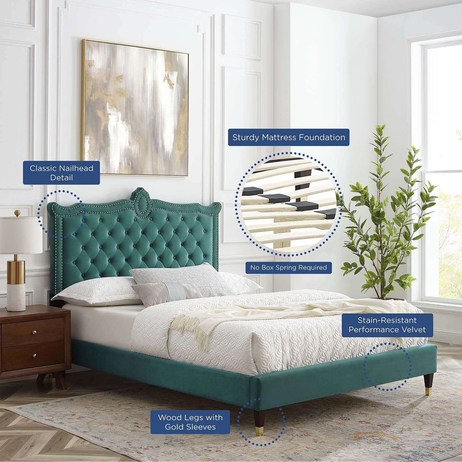 Clara Performance Velvet Queen Platform Bed By Modway - MOD-6593-CHA | Beds |  Modishstore - 69