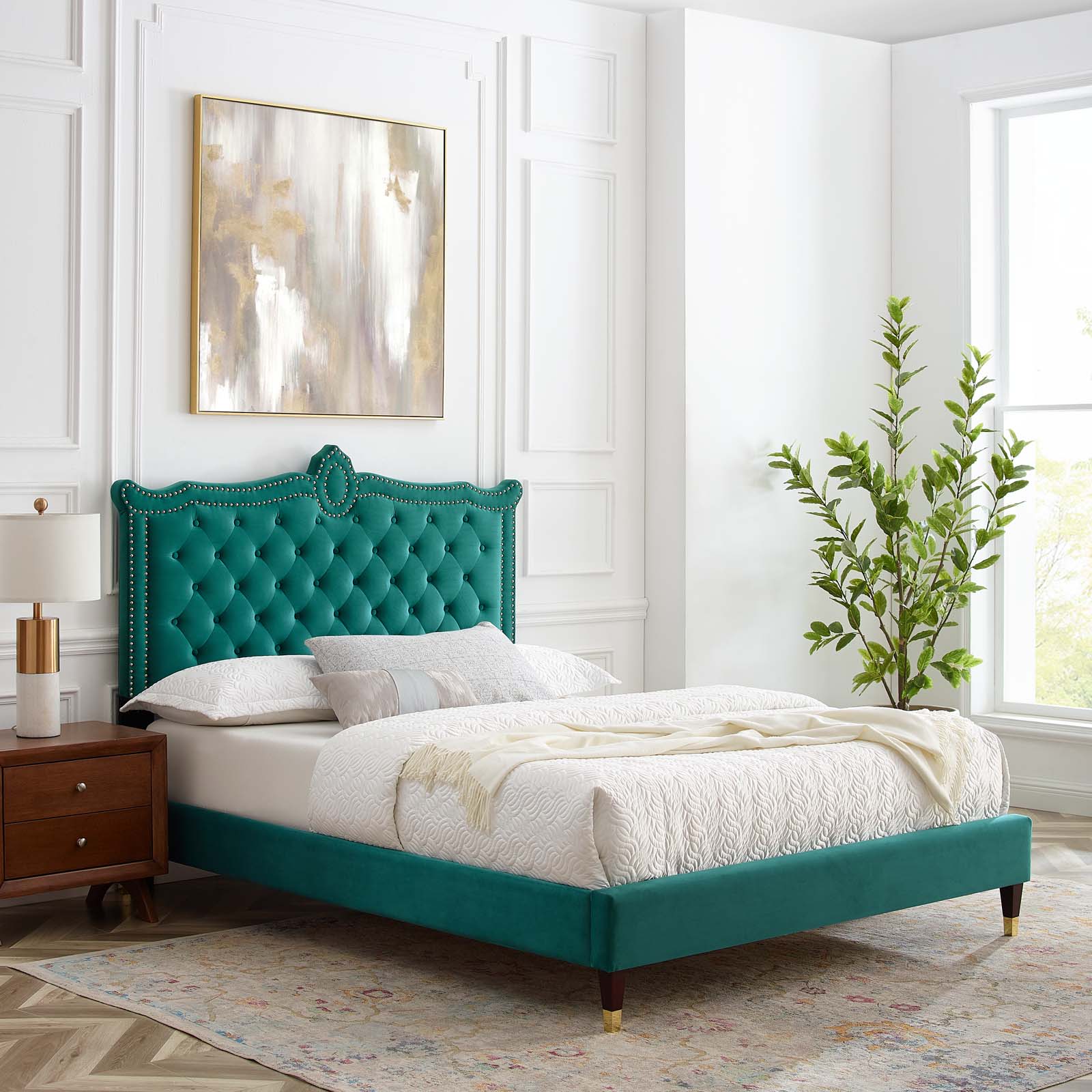 Clara Performance Velvet Queen Platform Bed By Modway - MOD-6593-CHA | Beds |  Modishstore - 70