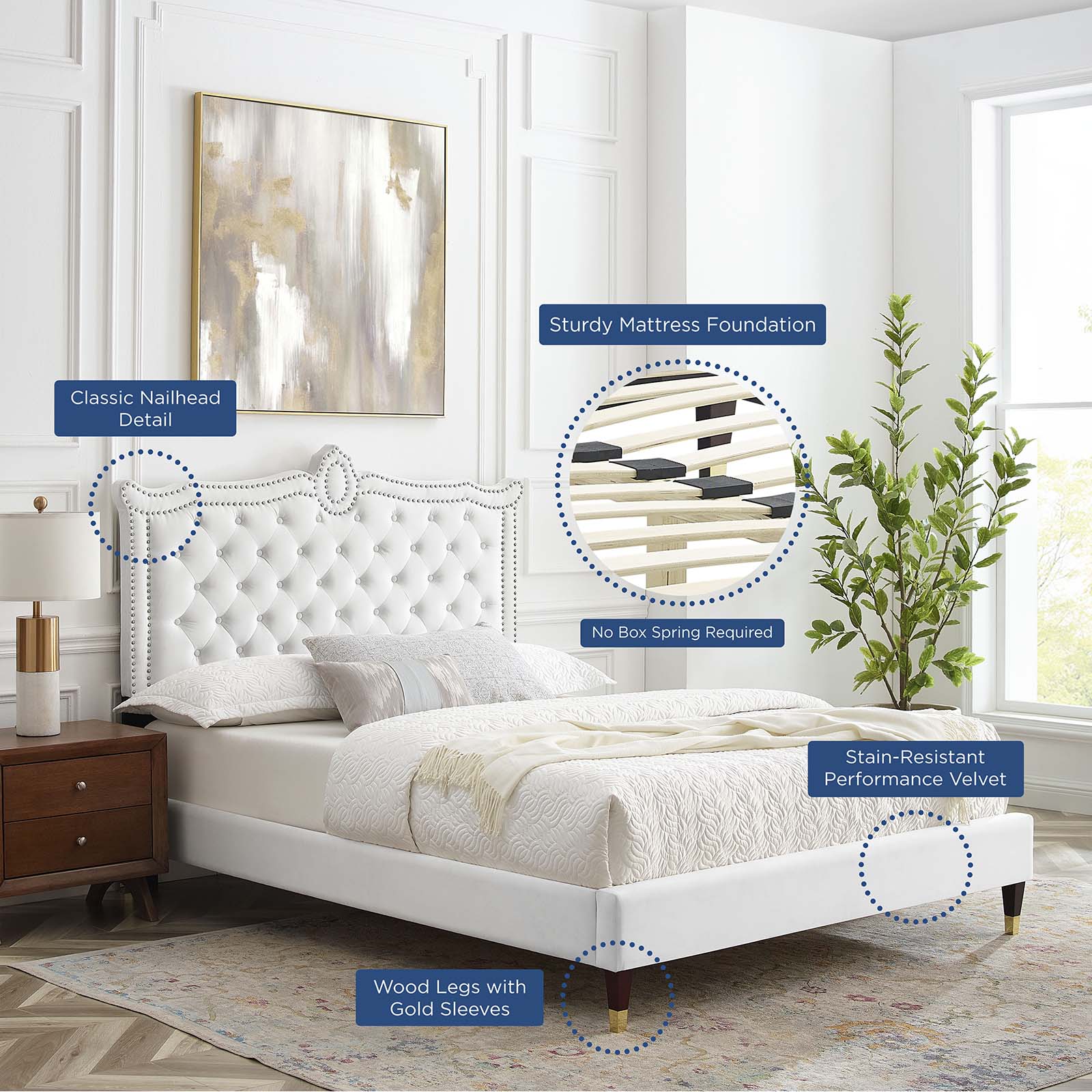 Clara Performance Velvet Queen Platform Bed By Modway - MOD-6593-CHA | Beds |  Modishstore - 80