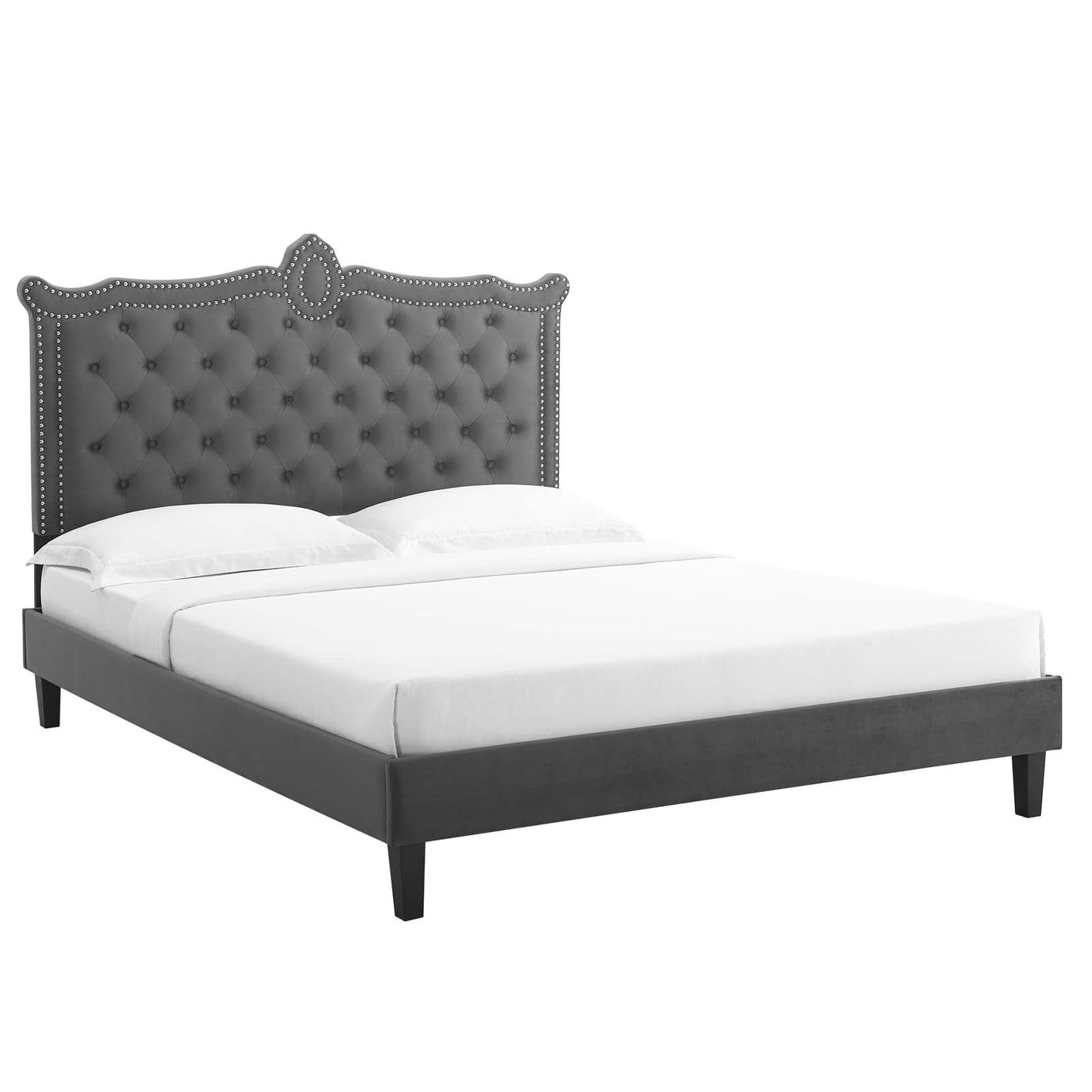 Clara Performance Velvet Queen Platform Bed By Modway - MOD-6594-CHA | Beds |  Modishstore - 2