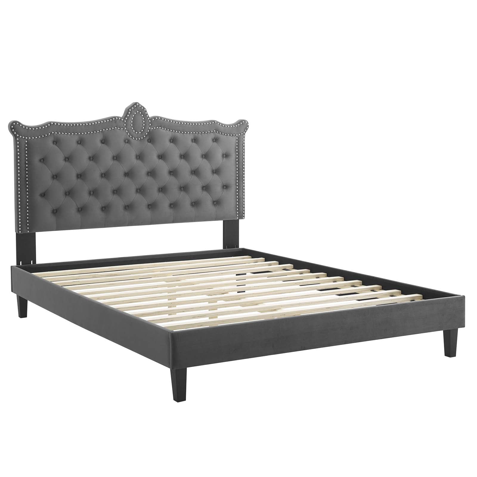Clara Performance Velvet Queen Platform Bed By Modway - MOD-6594-CHA | Beds |  Modishstore - 6