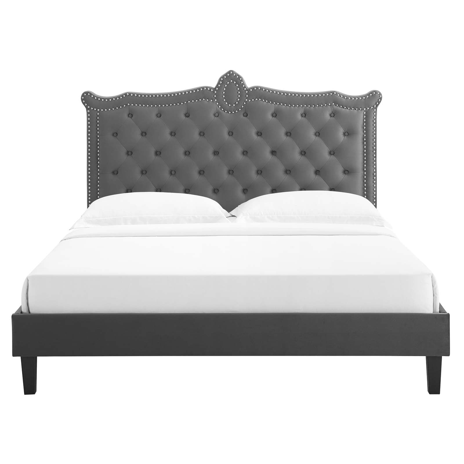 Clara Performance Velvet Queen Platform Bed By Modway - MOD-6594-CHA | Beds |  Modishstore - 8