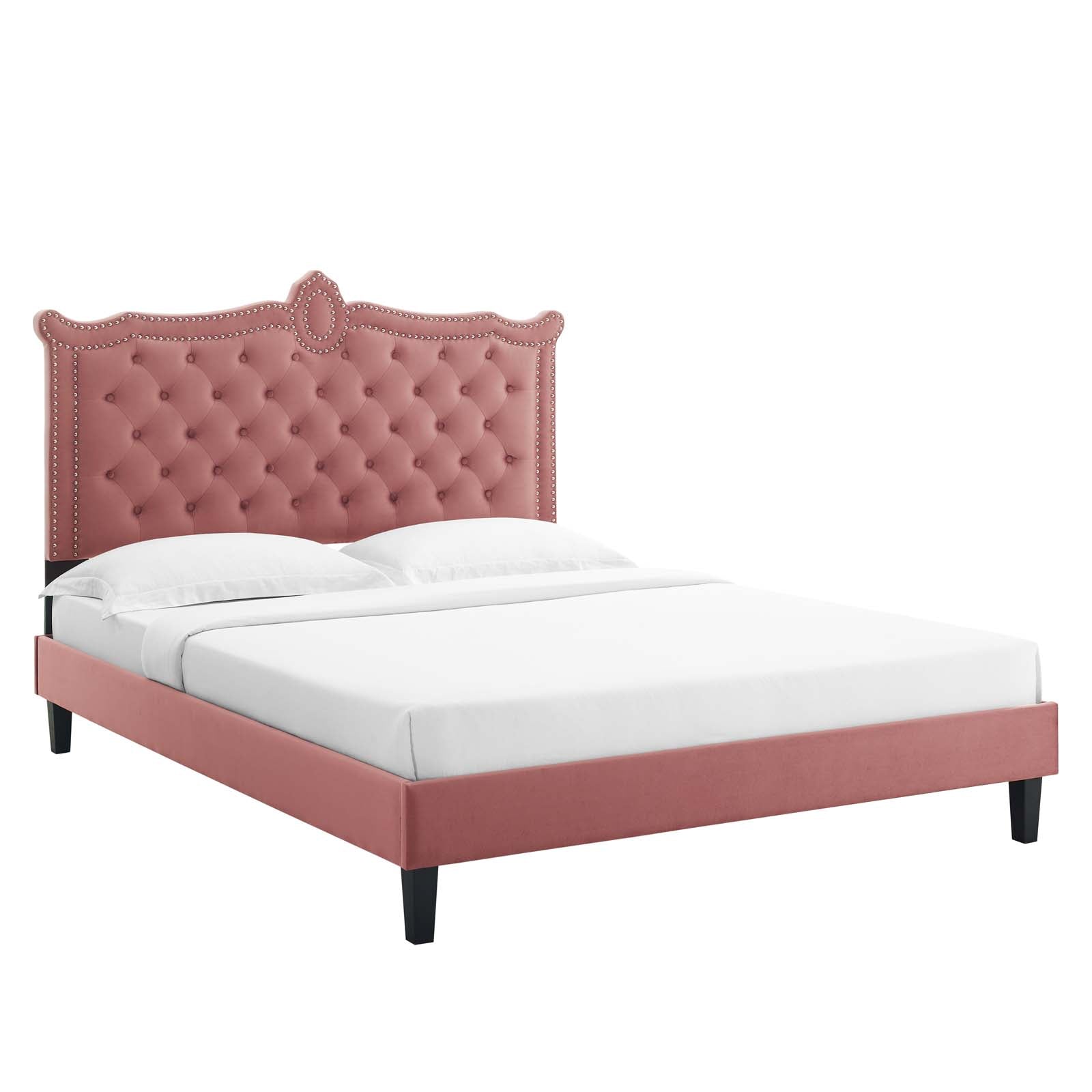 Clara Performance Velvet Queen Platform Bed By Modway - MOD-6594-CHA | Beds |  Modishstore - 12
