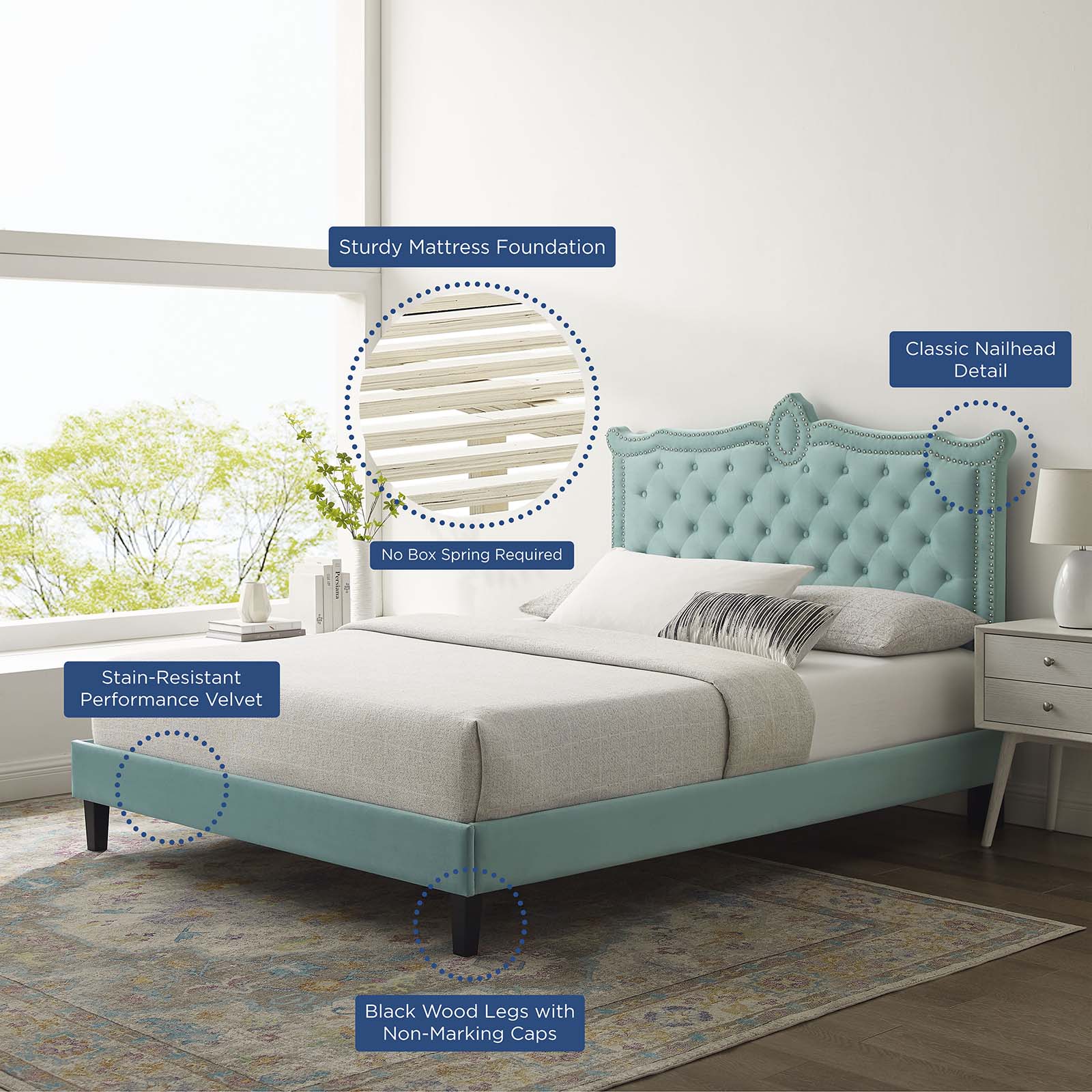 Clara Performance Velvet Queen Platform Bed By Modway - MOD-6594-CHA | Beds |  Modishstore - 36