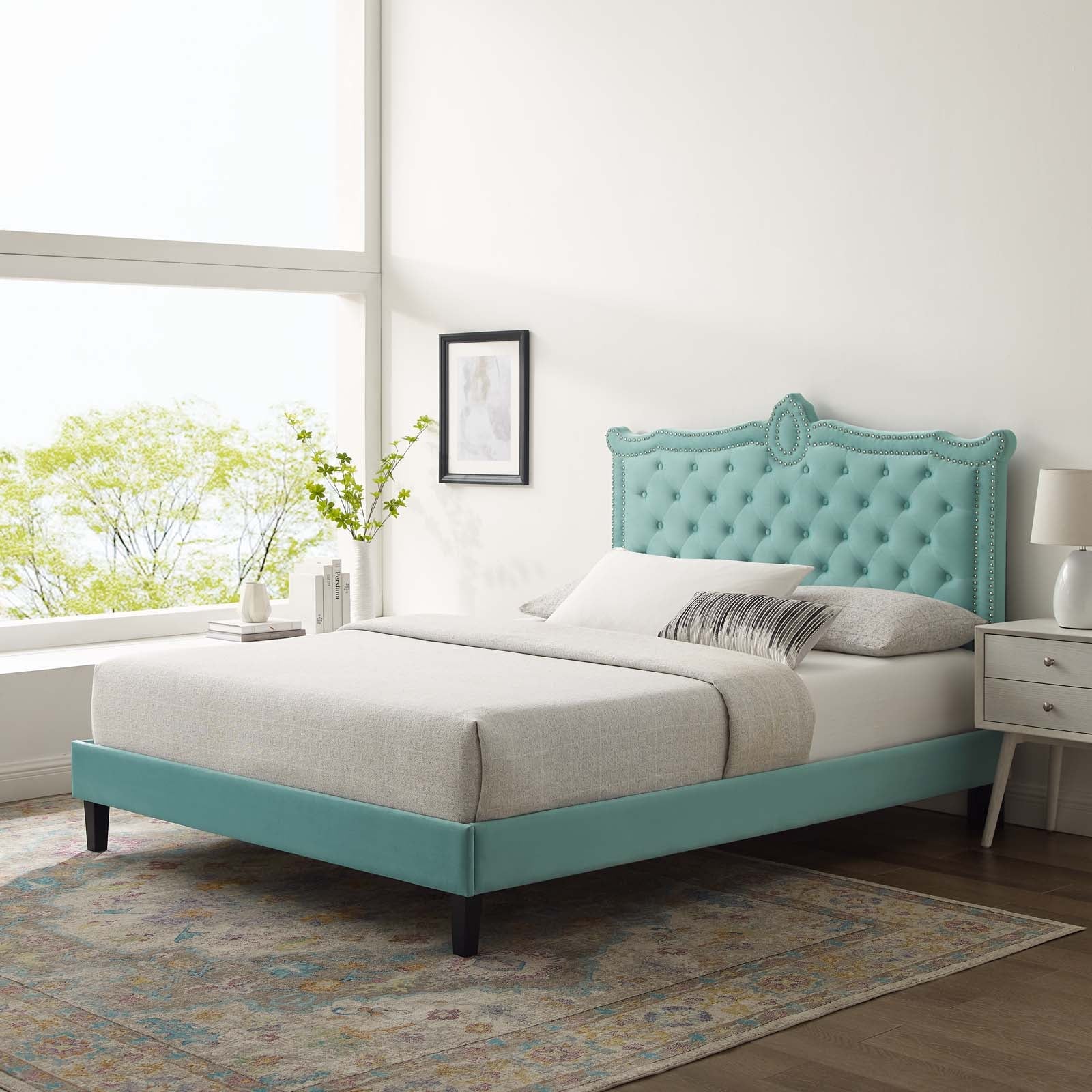 Clara Performance Velvet Queen Platform Bed By Modway - MOD-6594-CHA | Beds |  Modishstore - 37