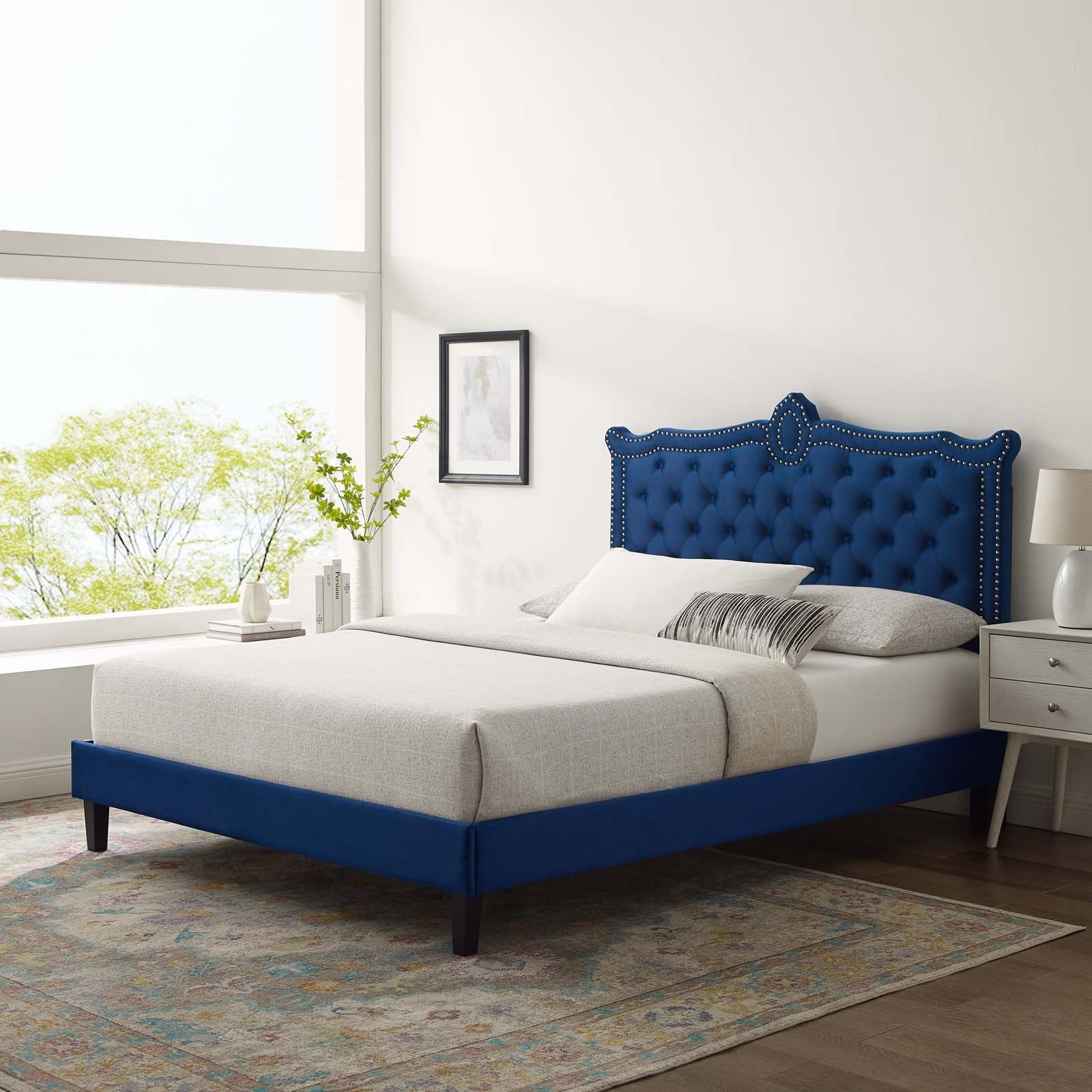 Clara Performance Velvet Queen Platform Bed By Modway - MOD-6594-CHA | Beds |  Modishstore - 48
