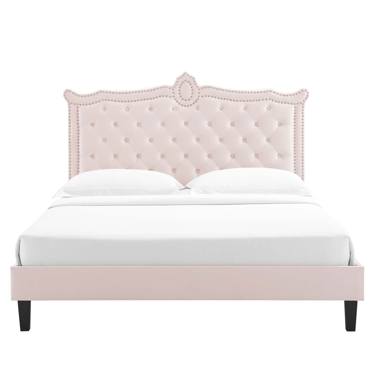 Clara Performance Velvet Queen Platform Bed By Modway - MOD-6594-CHA | Beds |  Modishstore - 63