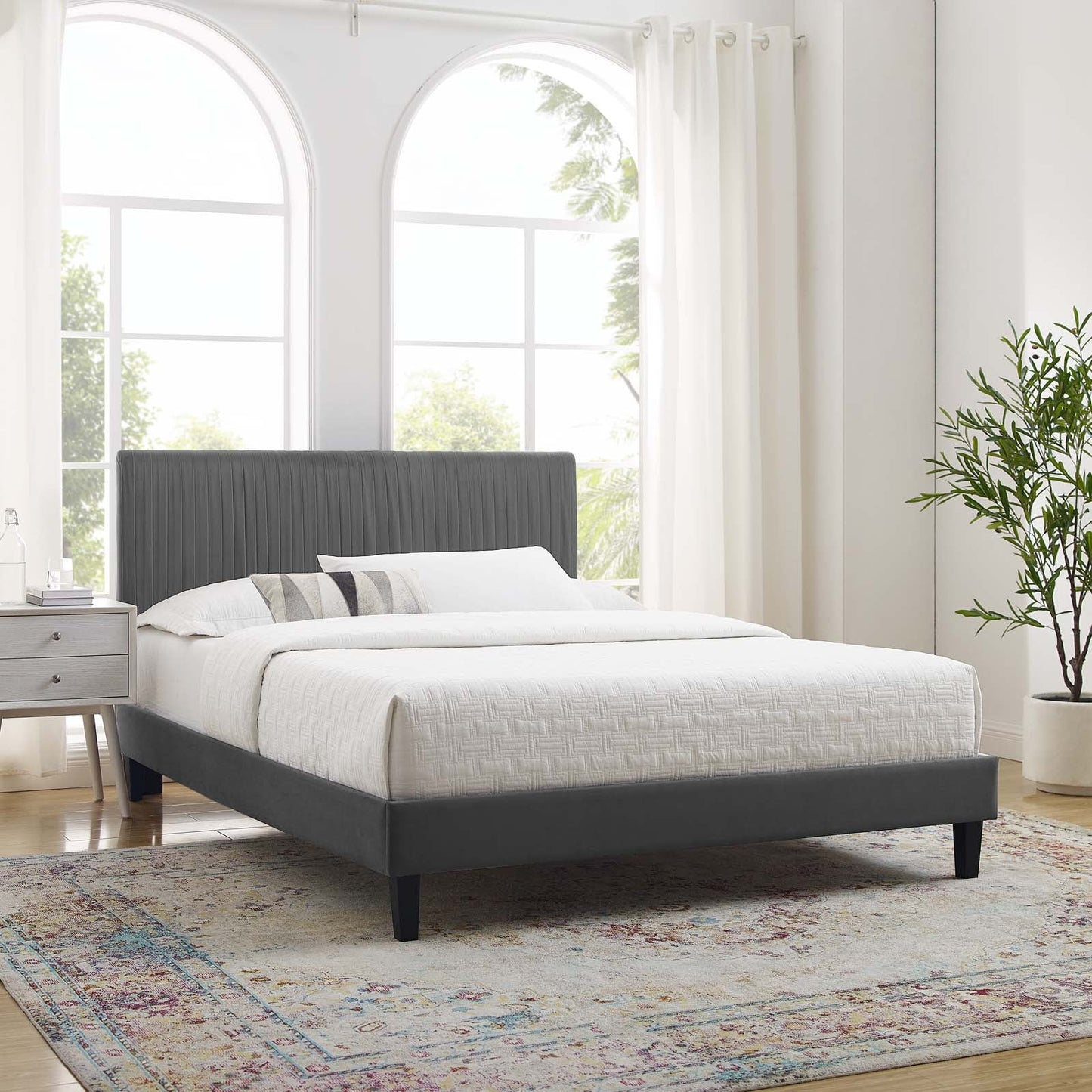 Modway Peyton Performance Velvet Queen Platform Bed | Beds | Modishstore