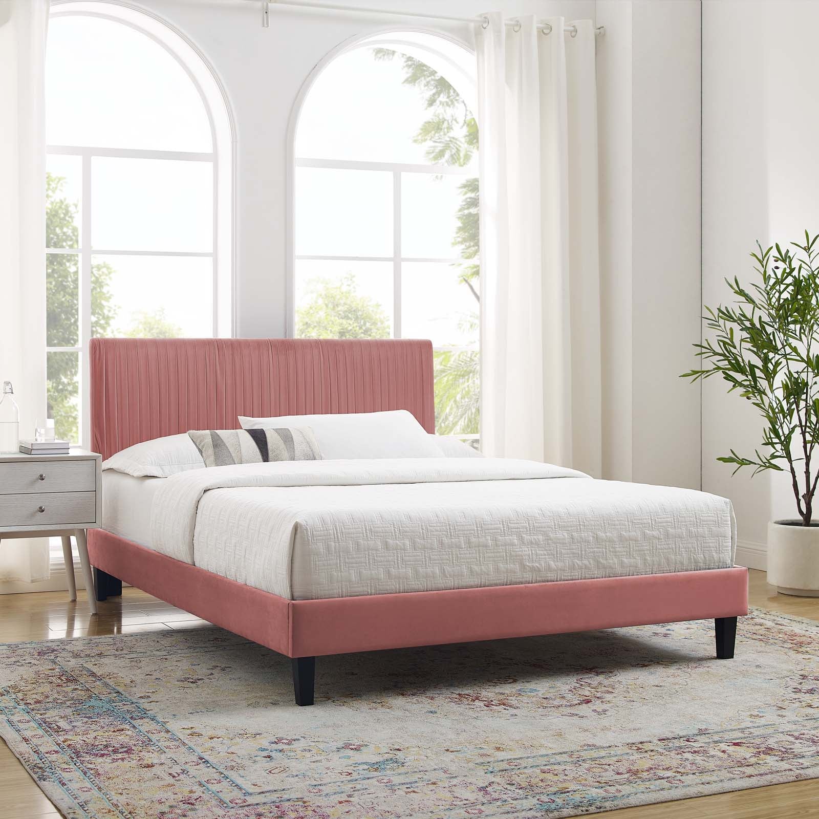 Modway Peyton Performance Velvet Queen Platform Bed | Beds | Modishstore-61