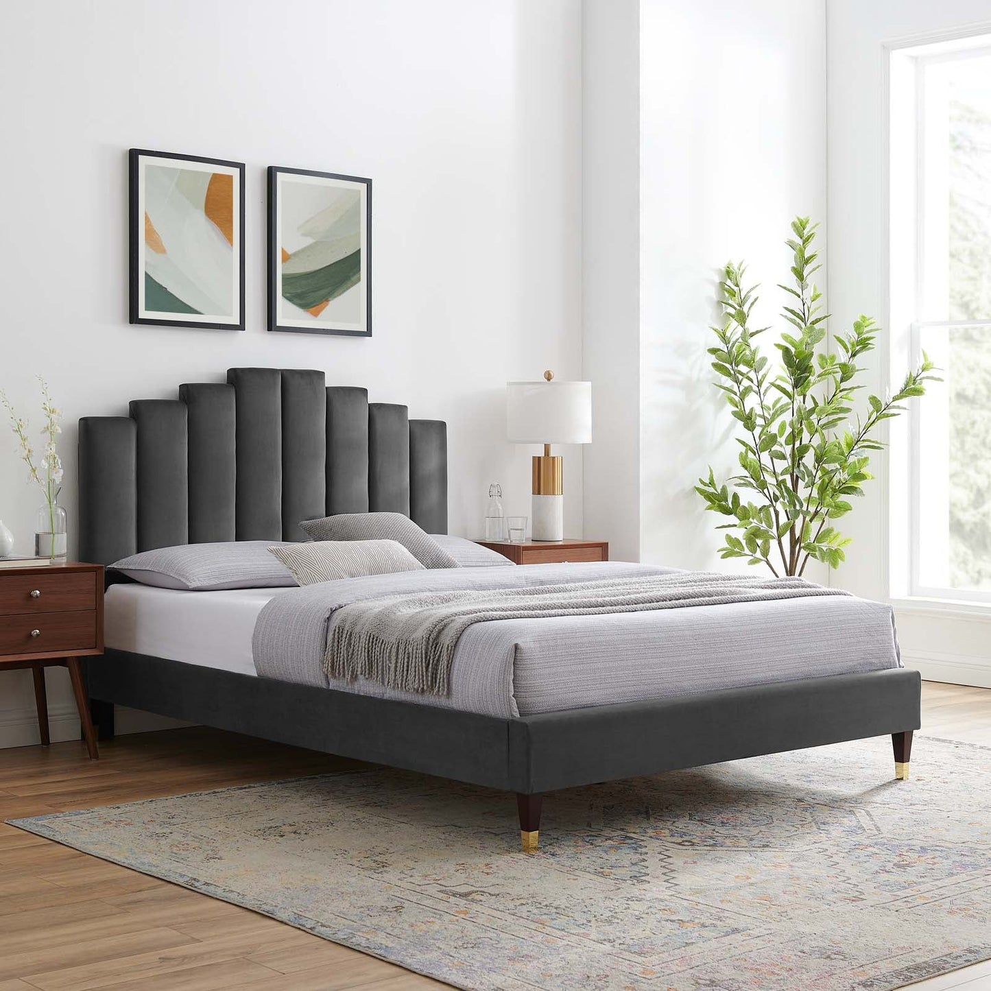 Modway Elise Queen Performance Velvet Platform Bed | Beds