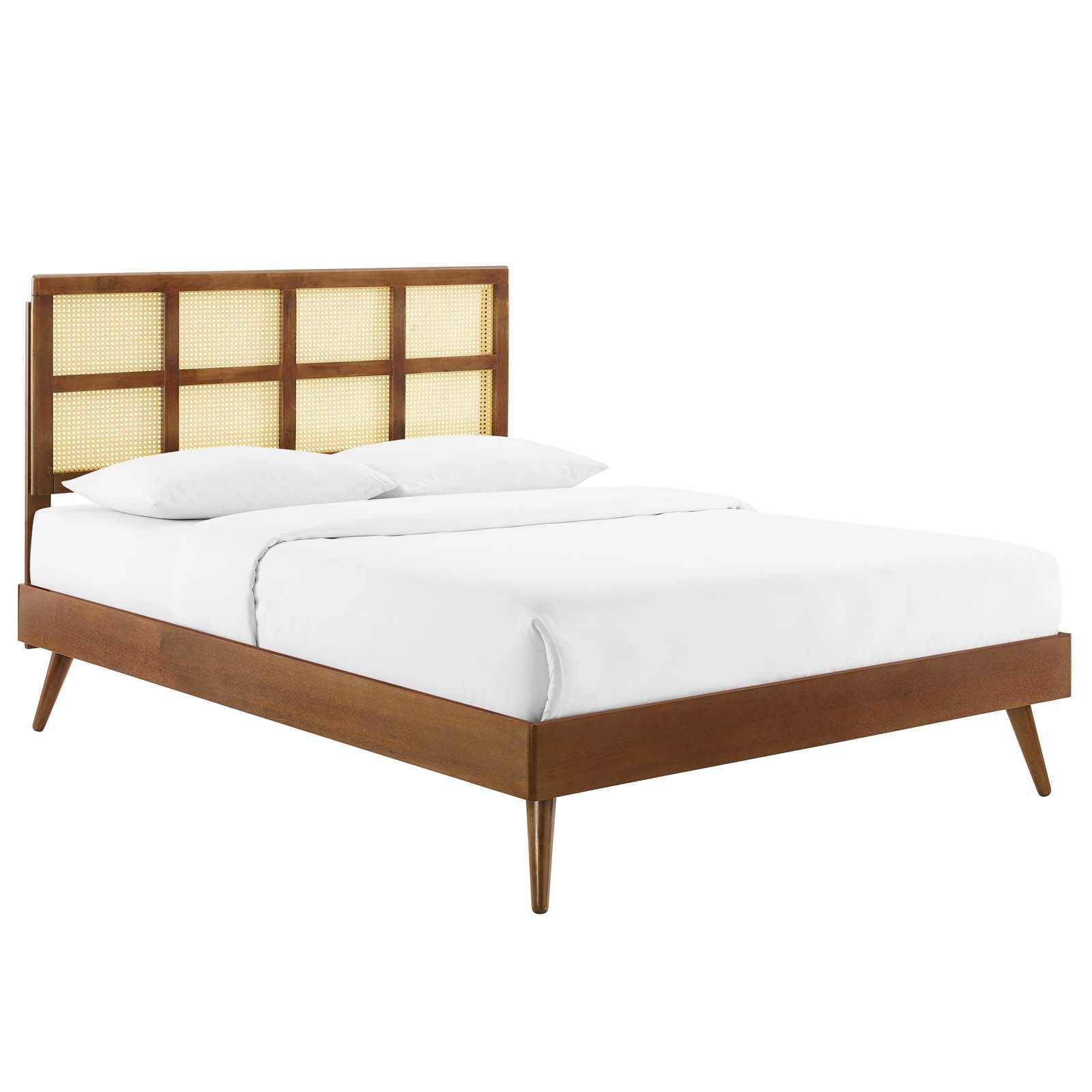 Sidney Cane and Wood King Platform Bed With Splayed Legs By Modway | Beds | Modishstore-12