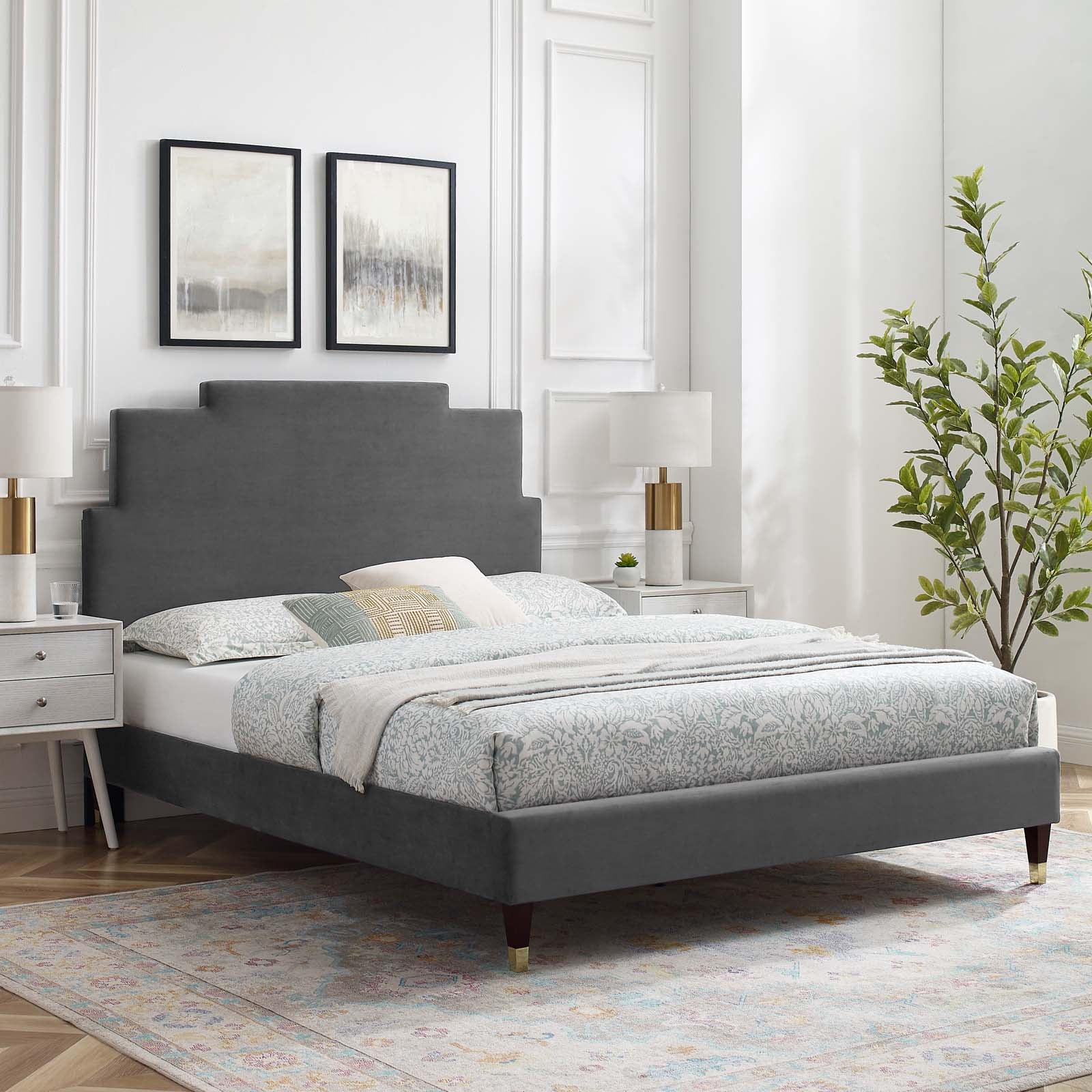 Modway Lindsey Performance Velvet Queen Platform Bed | Beds | Modishstore