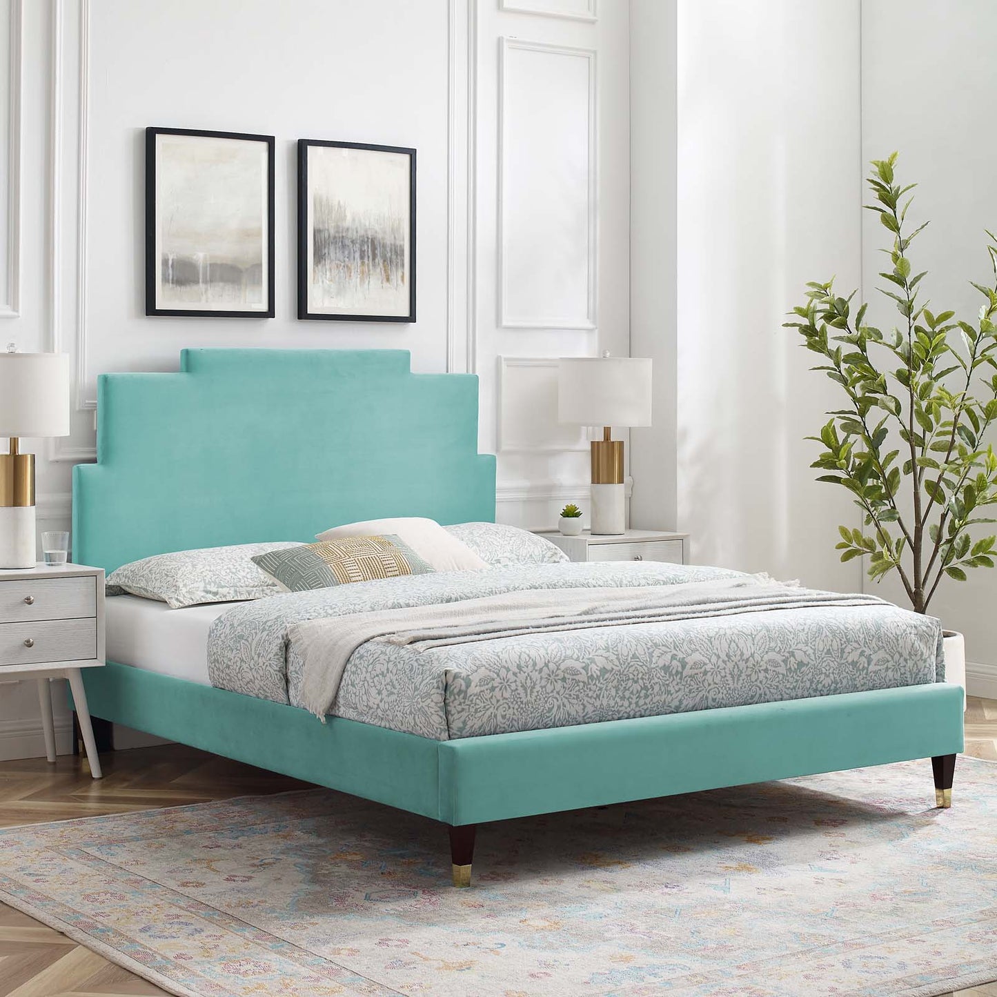 Modway Lindsey Performance Velvet Queen Platform Bed | Beds | Modishstore-61
