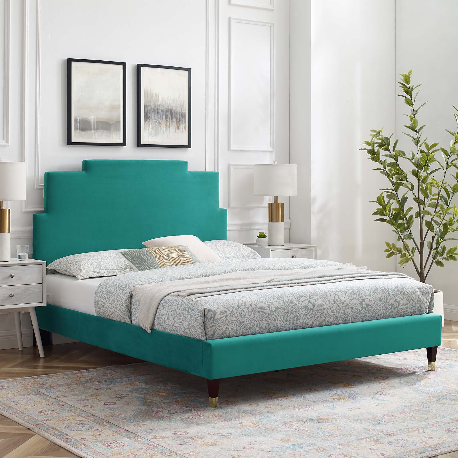 Modway Lindsey Performance Velvet Queen Platform Bed | Beds | Modishstore-59