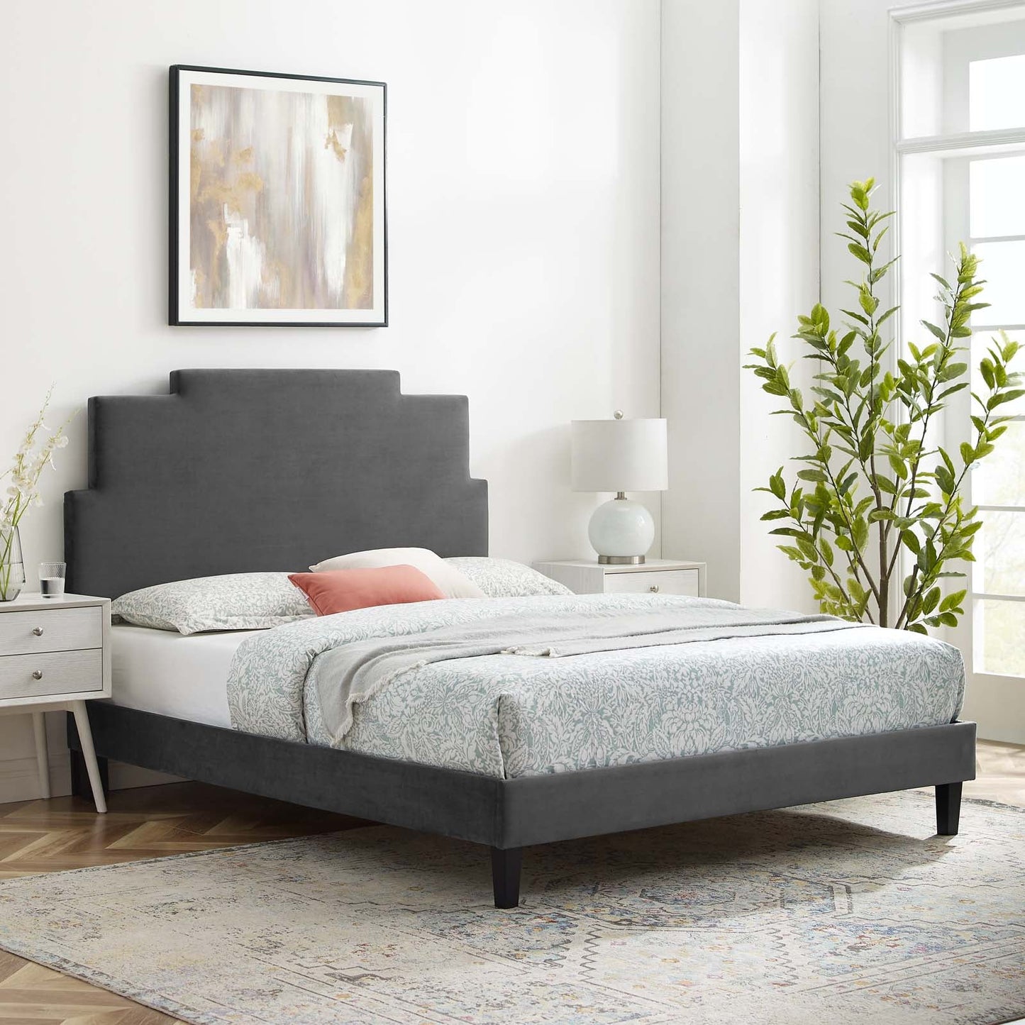 Modway Lindsey Performance Velvet Queen Platform Bed | Beds | Modishstore