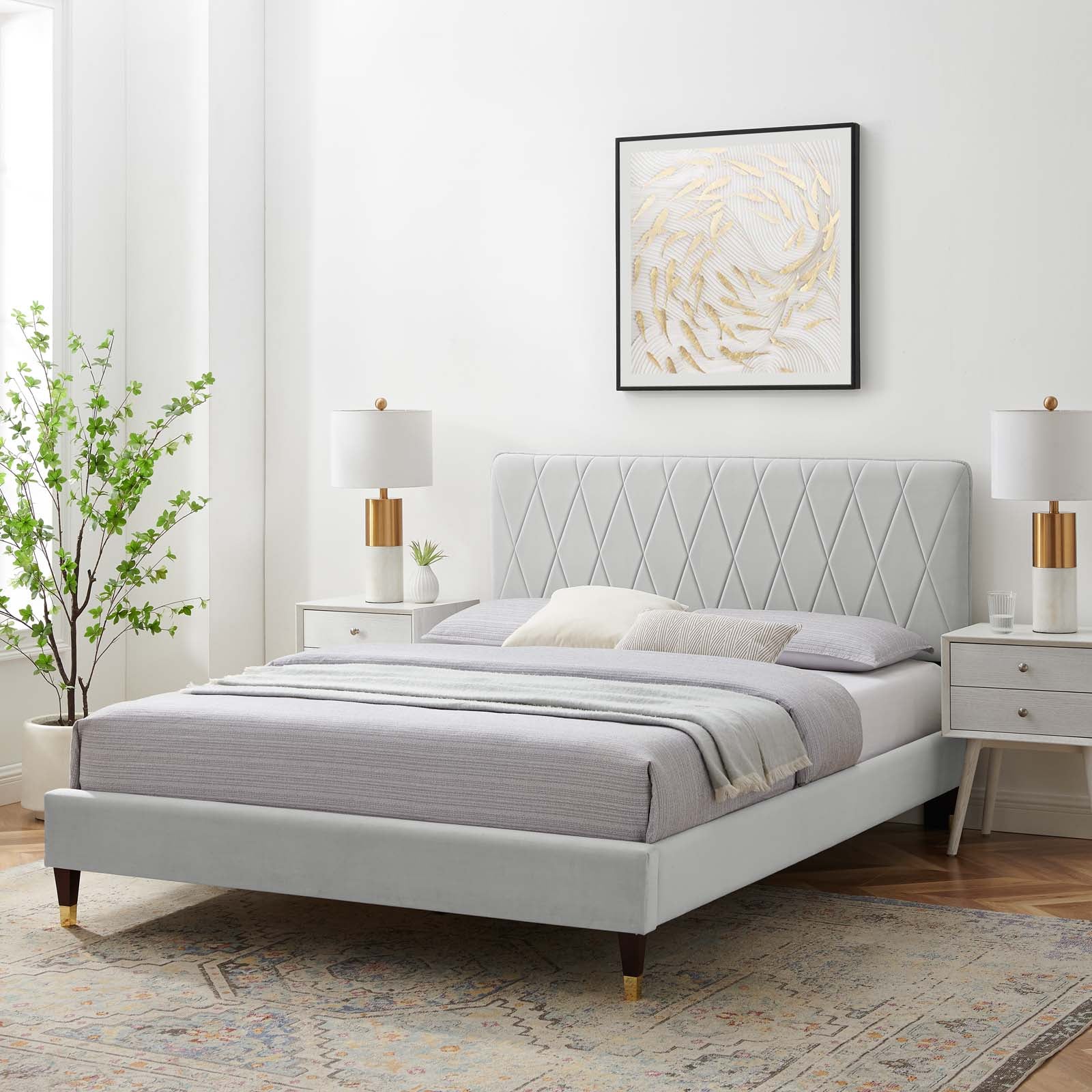 Modway Phillipa Performance Velvet Queen Platform Bed | Beds | Modishstore-62