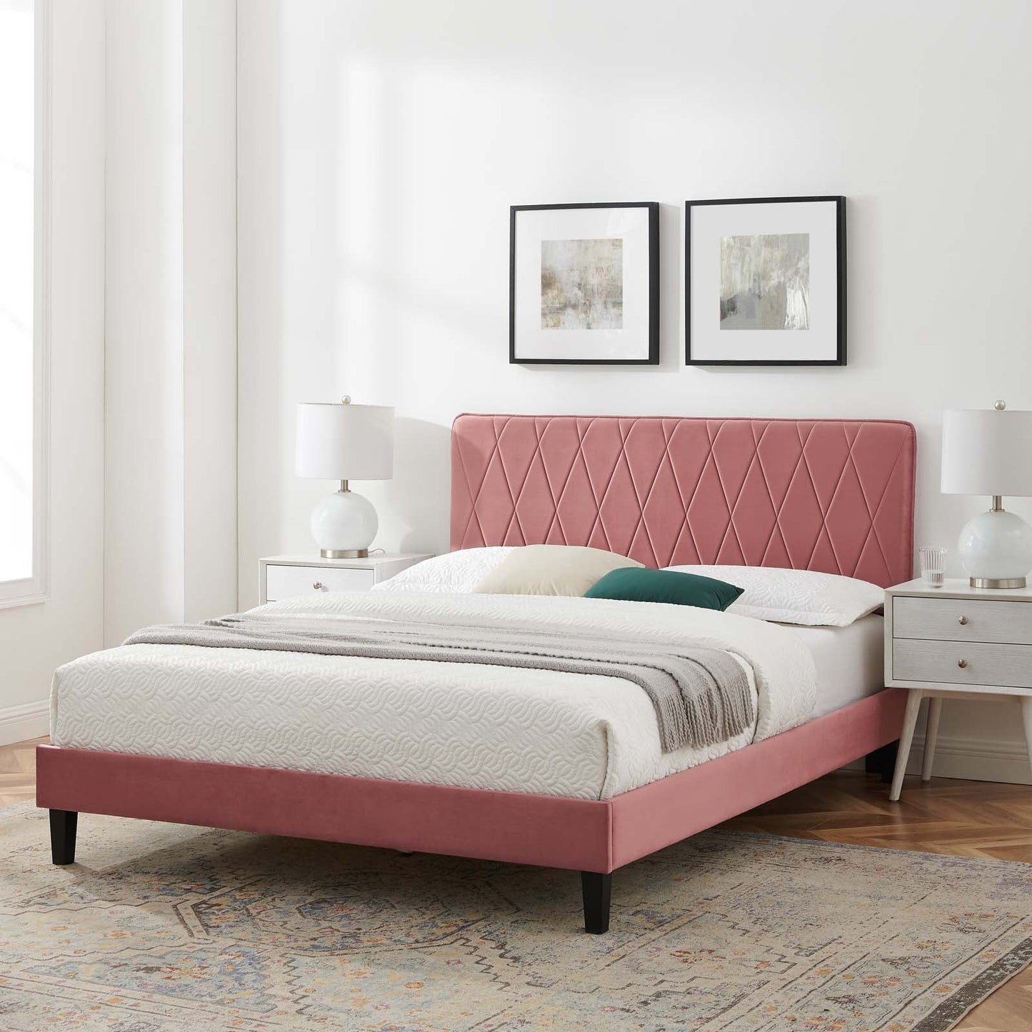 Modway Phillipa Performance Velvet Queen Platform Bed | Beds | Modishstore-63
