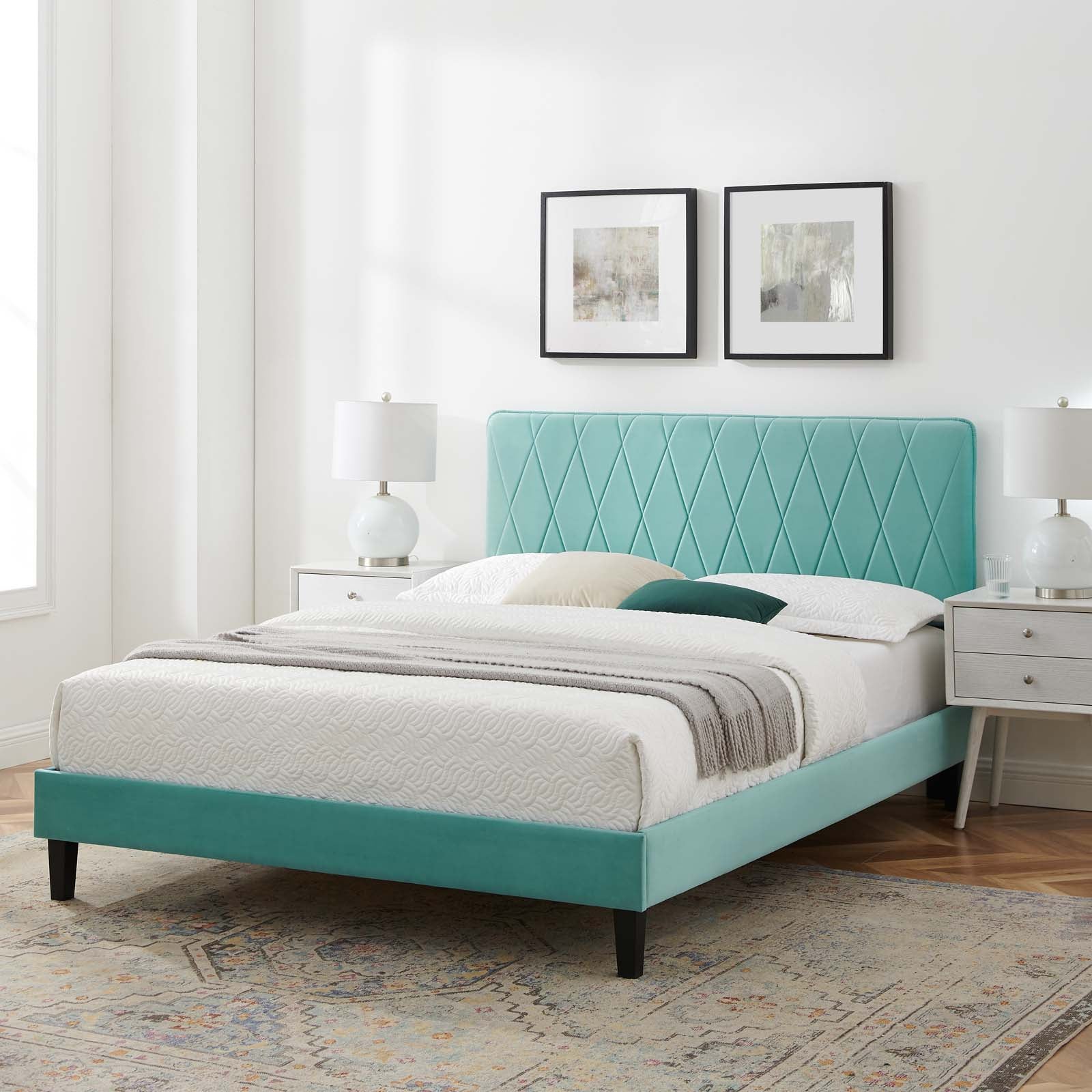 Modway Phillipa Performance Velvet Queen Platform Bed | Beds | Modishstore-61