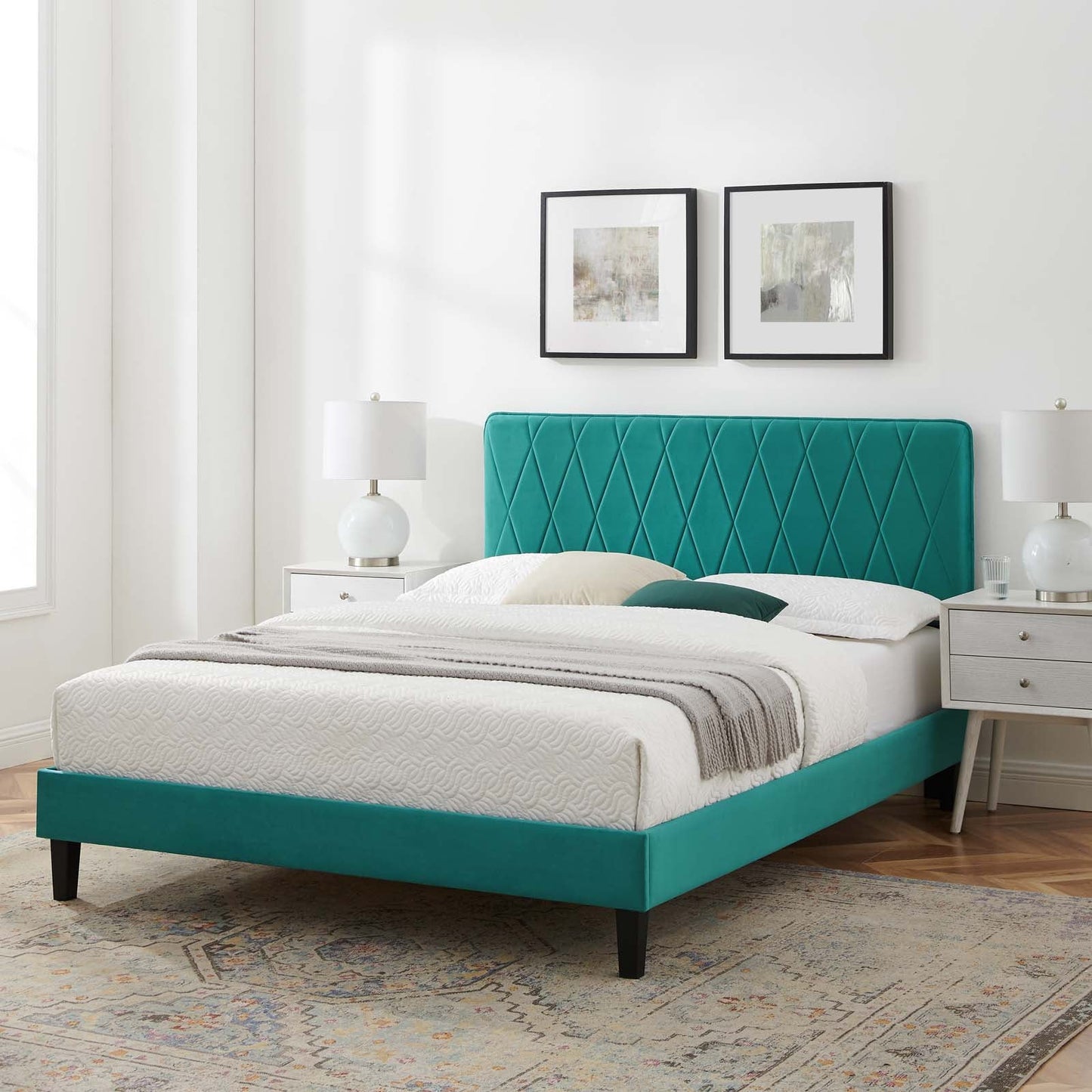 Modway Phillipa Performance Velvet Queen Platform Bed | Beds | Modishstore-62