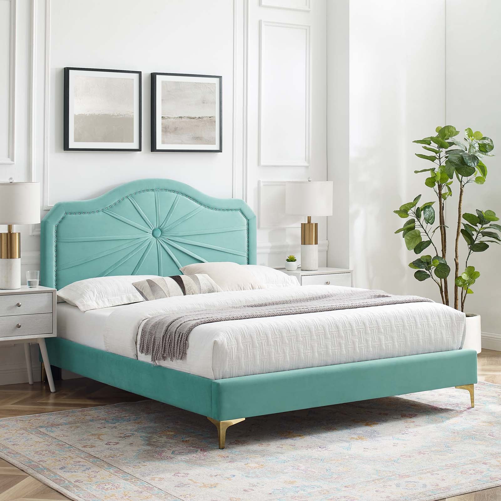 Modway Portia Performance Velvet Queen Platform Bed | Beds | Modishstore-60