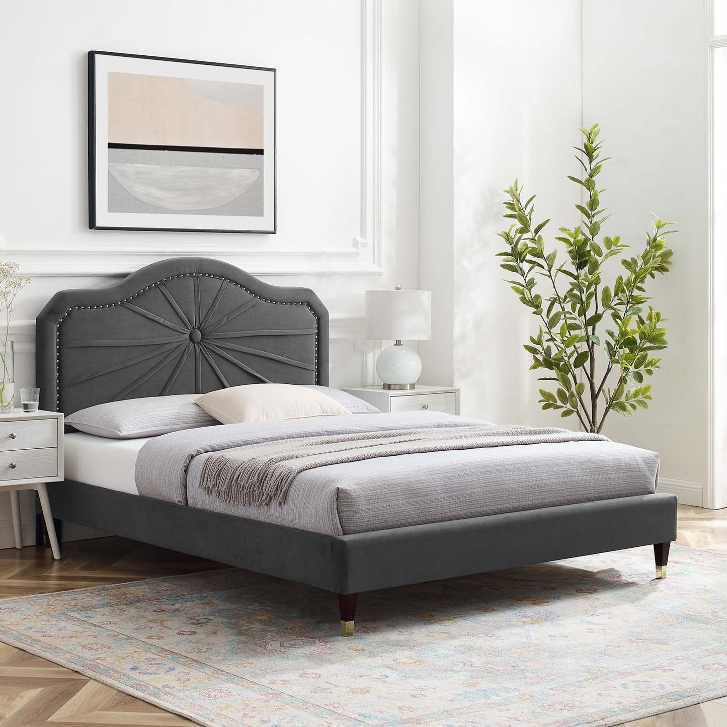 Modway Portia Performance Velvet Queen Platform Bed | Beds | Modishstore