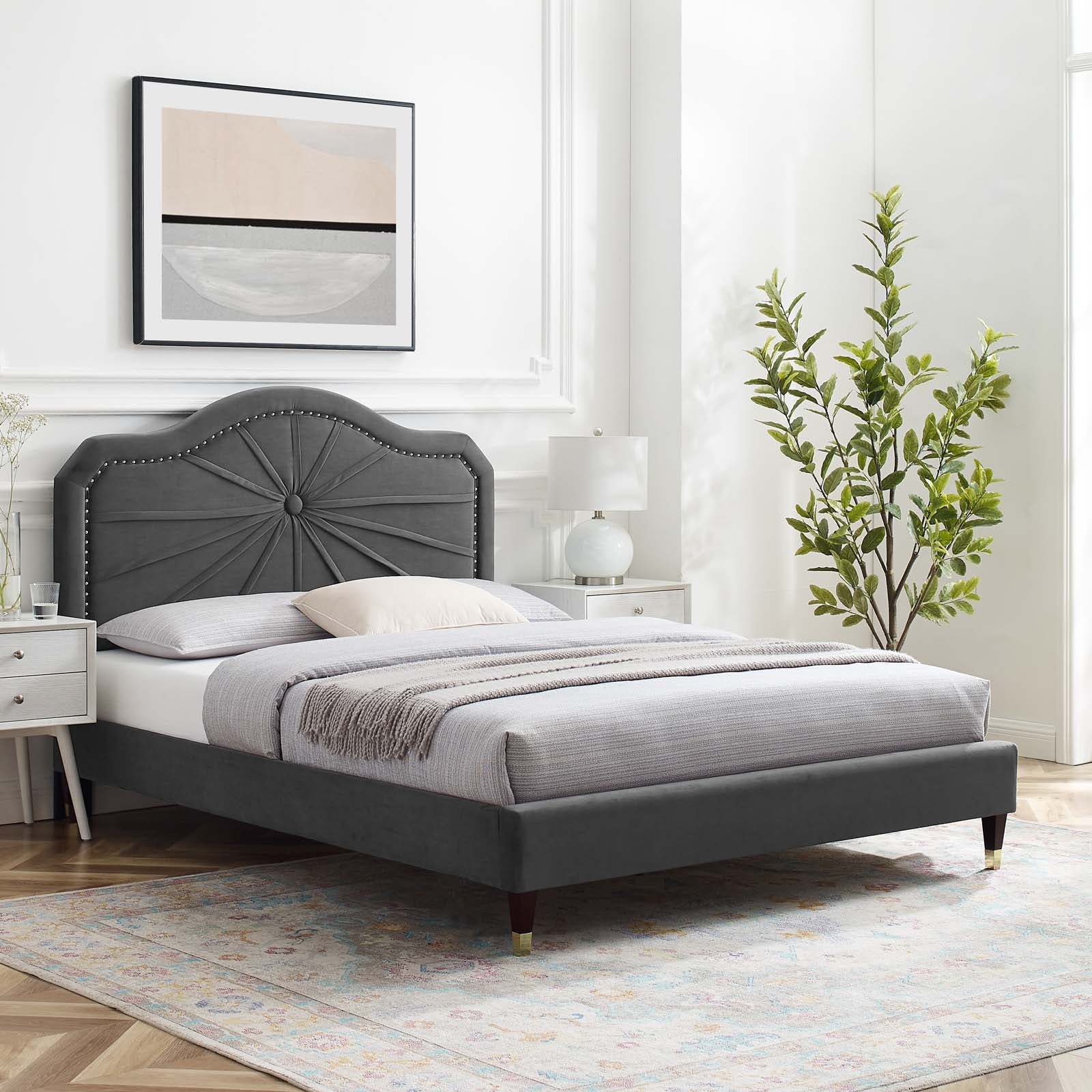 Modway Portia Performance Velvet Queen Platform Bed | Beds | Modishstore