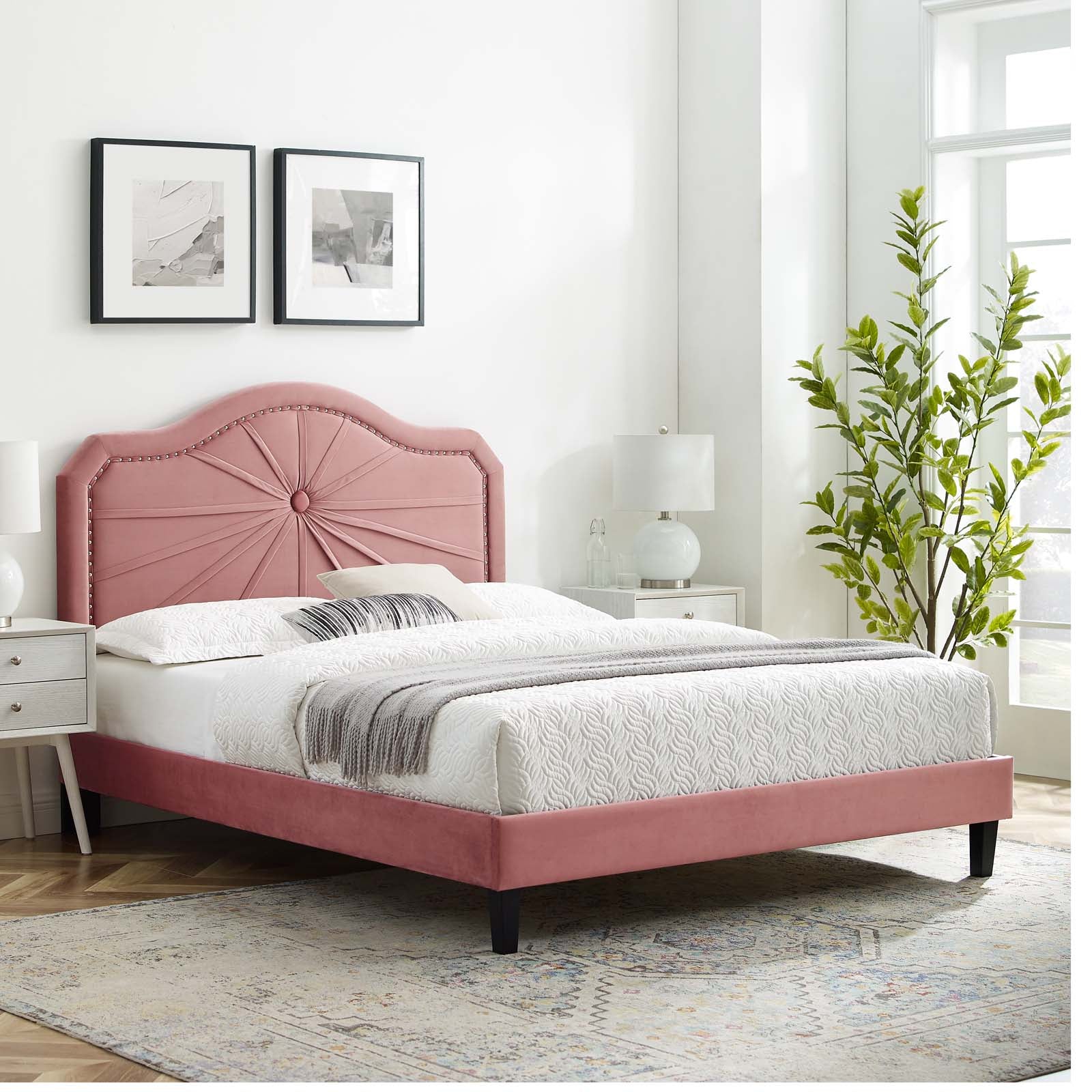 Modway Portia Performance Velvet Queen Platform Bed | Beds | Modishstore-56