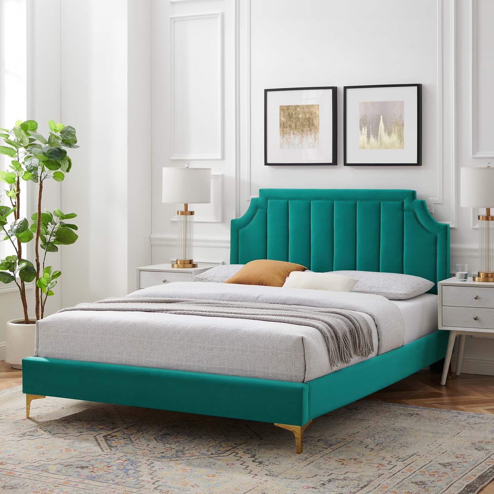 Modway Sienna Performance Velvet Queen Platform Bed | Beds | Modishstore-64