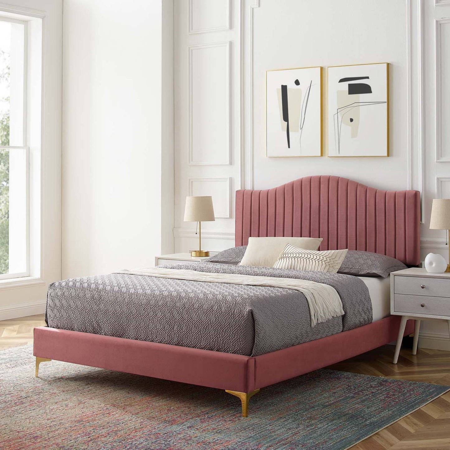 Modway Juniper Channel Tufted Performance Velvet Queen Platform Bed | Beds | Modishstore-9