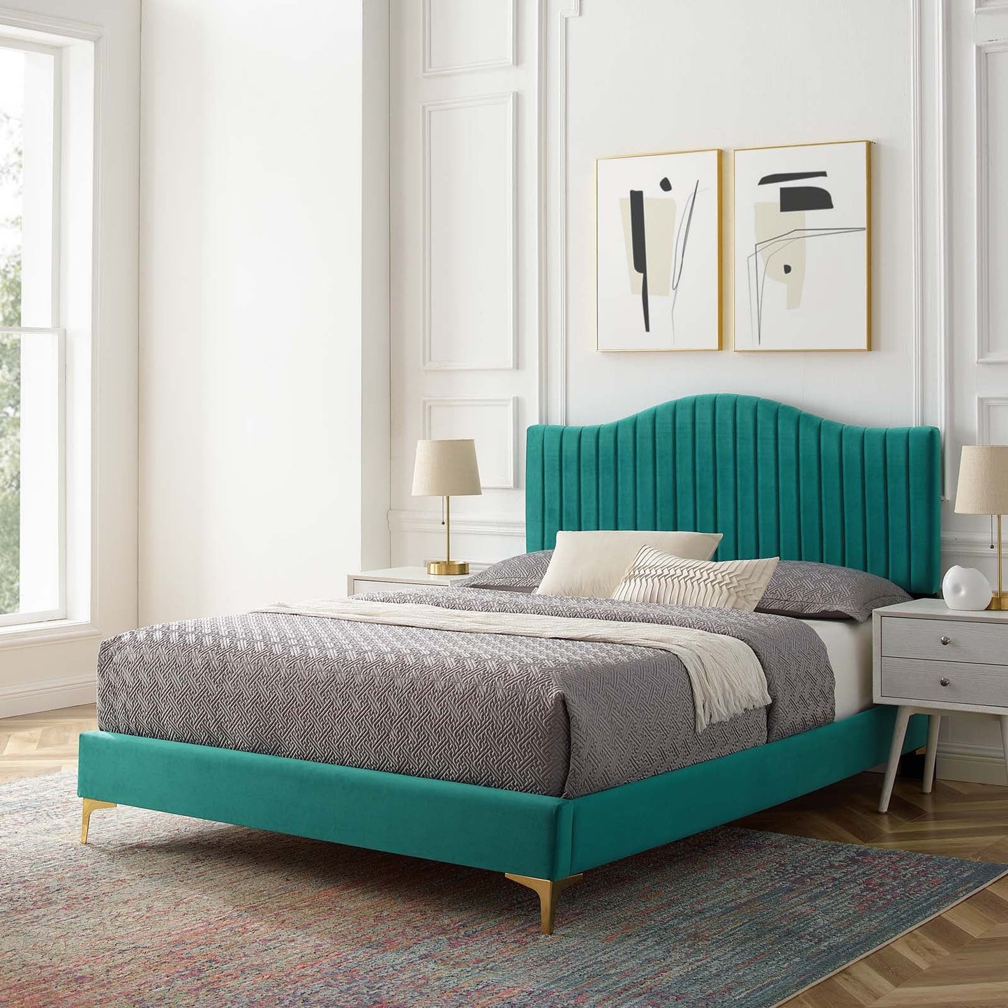 Modway Juniper Channel Tufted Performance Velvet Queen Platform Bed | Beds | Modishstore-24