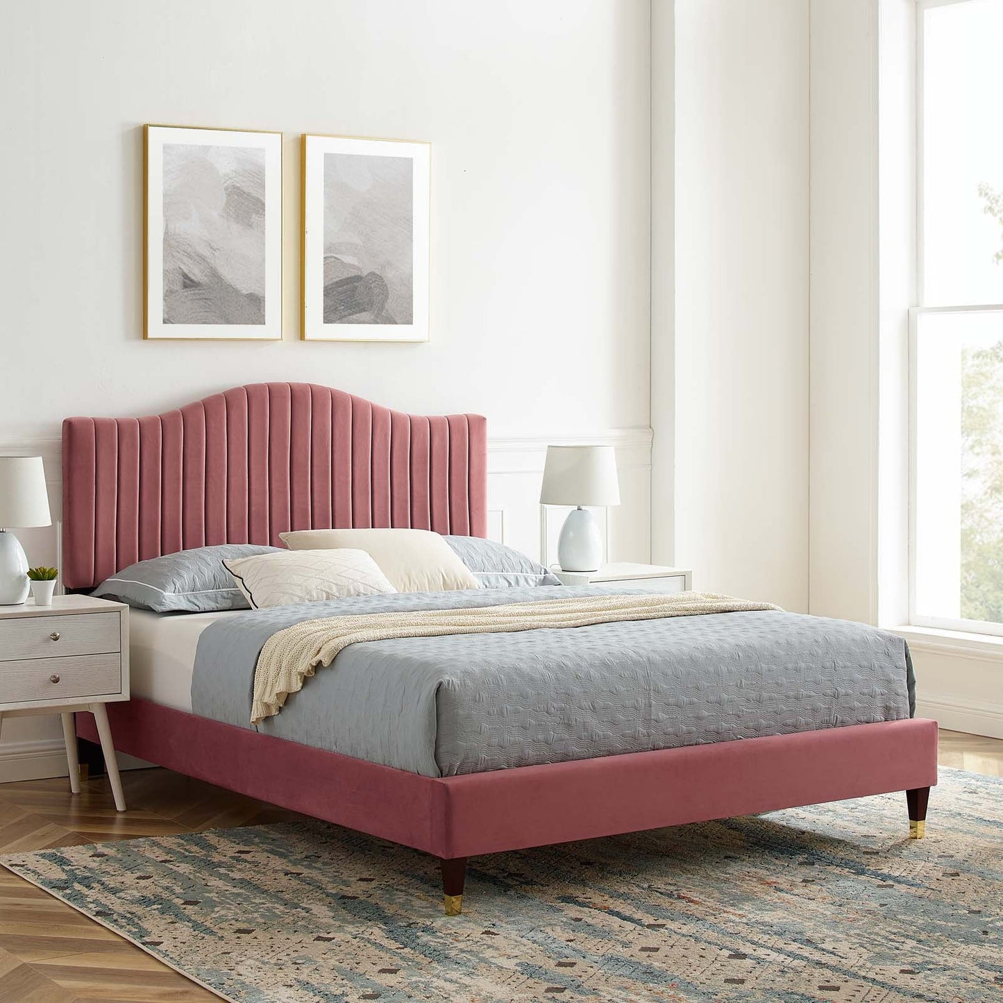 Modway Juniper Channel Tufted Performance Velvet Queen Platform Bed | Beds | Modishstore-8