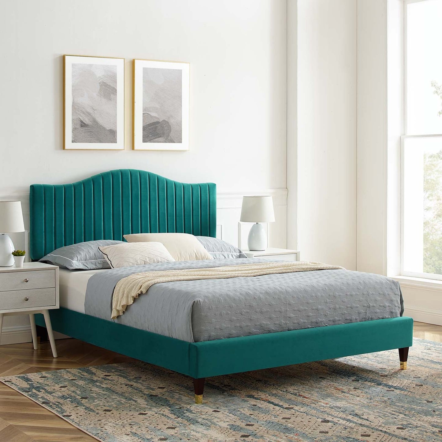 Modway Juniper Channel Tufted Performance Velvet Queen Platform Bed | Beds | Modishstore-21