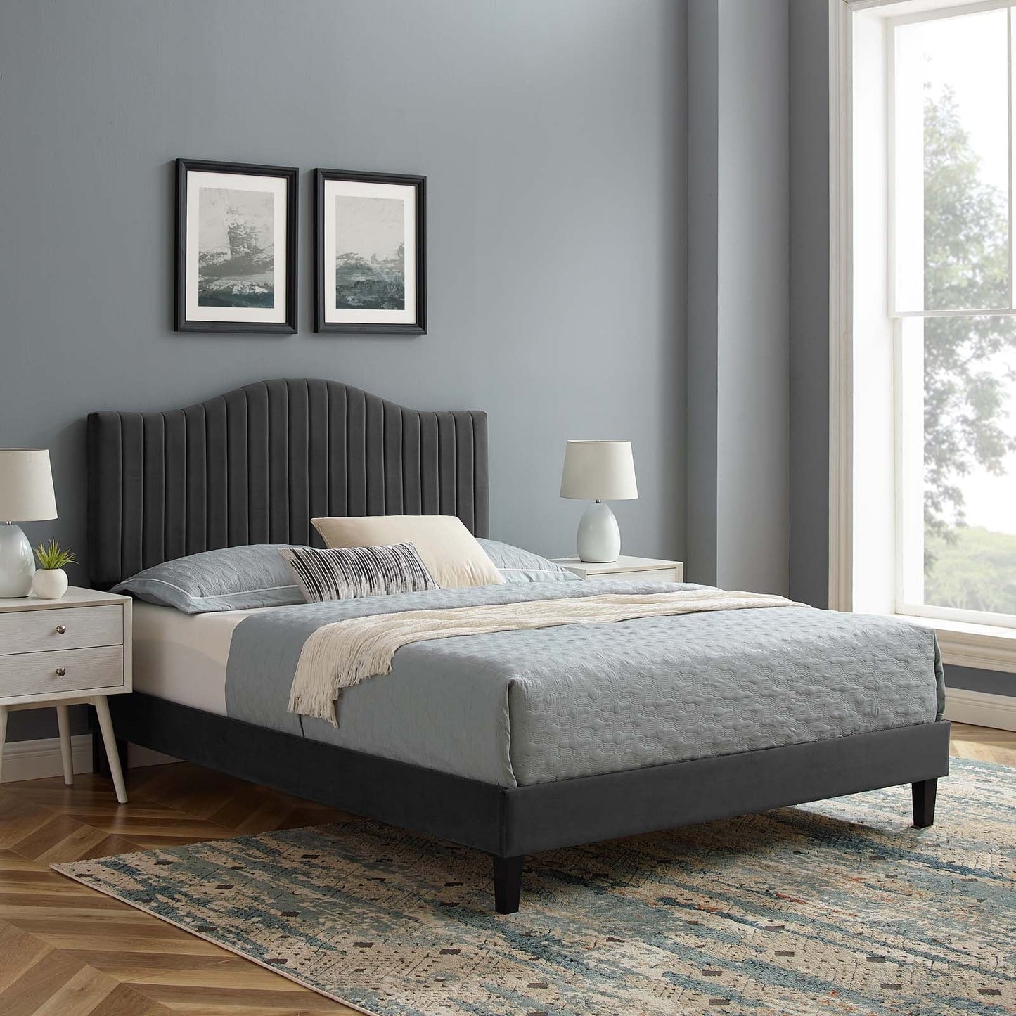 Modway Juniper Channel Tufted Performance Velvet Queen Platform Bed | Beds | Modishstore