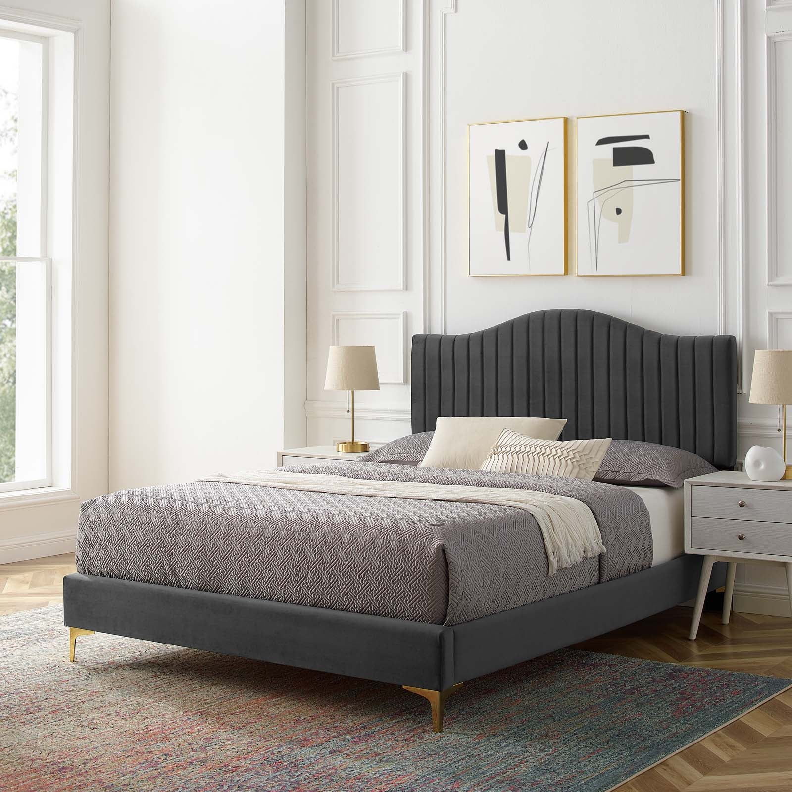 Modway Juniper Channel Tufted Performance Velvet King Platform Bed | Beds | Modishstore