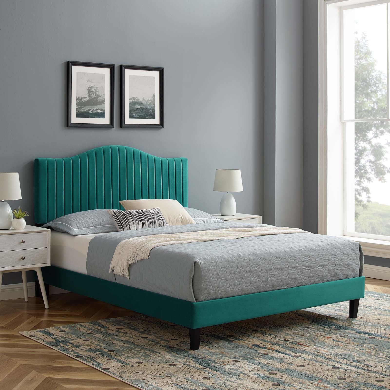 Modway Juniper Channel Tufted Performance Velvet King Platform Bed | Beds | Modishstore-24
