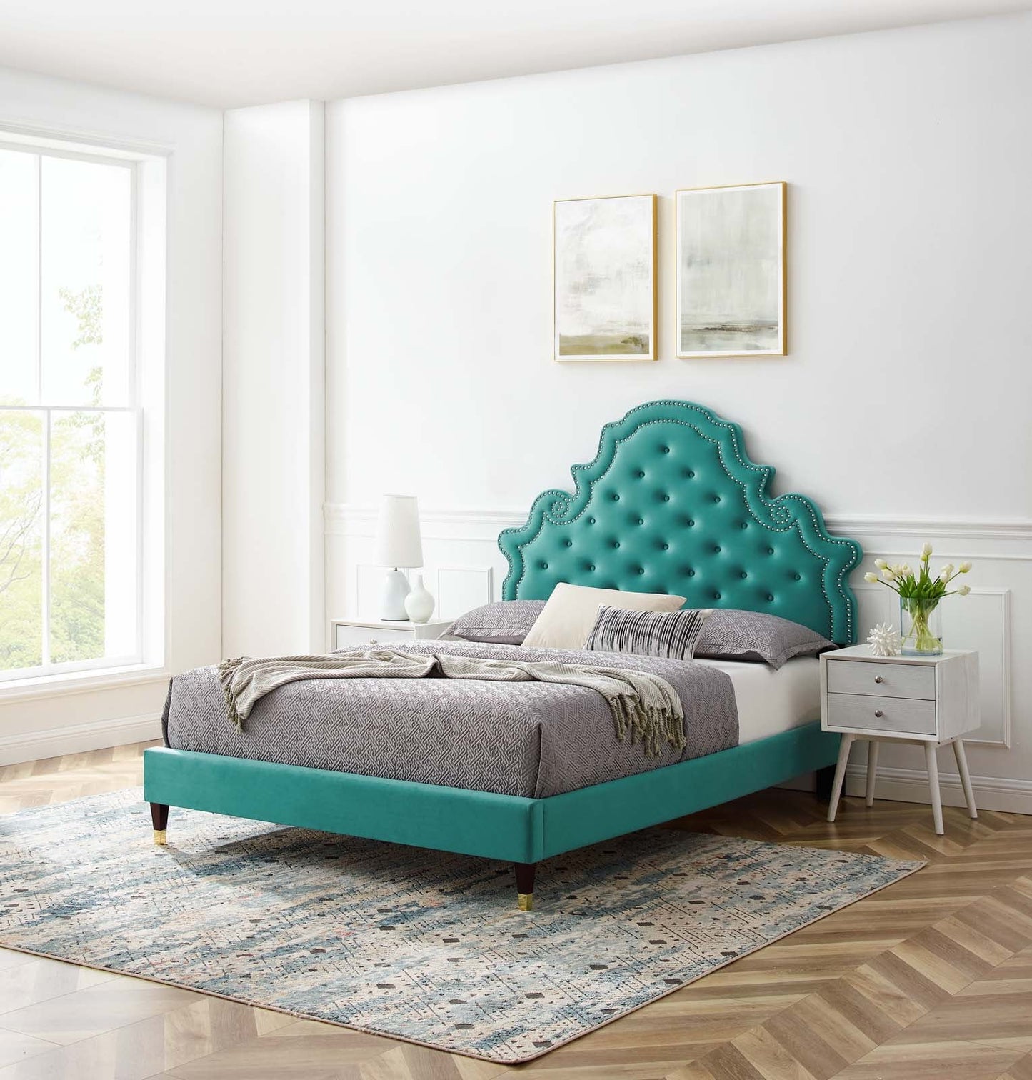Modway Gwyneth Tufted Performance Velvet Queen Platform Bed | Beds | Modishstore-45