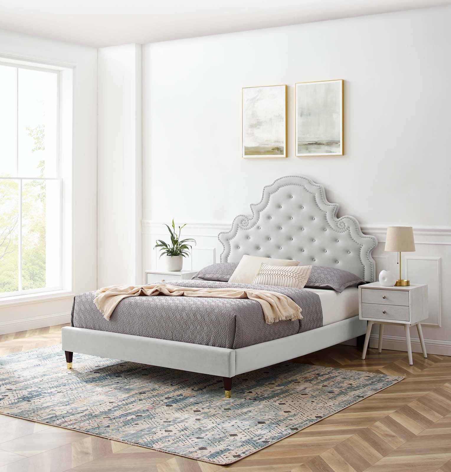 Modway Gwyneth Tufted Performance Velvet King Platform Bed | Beds | Modishstore-61