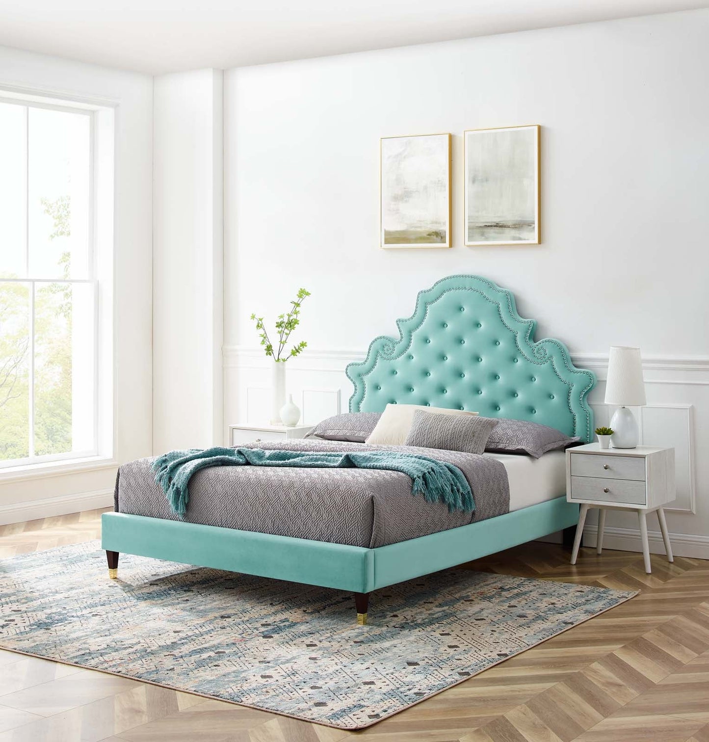 Modway Gwyneth Tufted Performance Velvet King Platform Bed | Beds | Modishstore-63