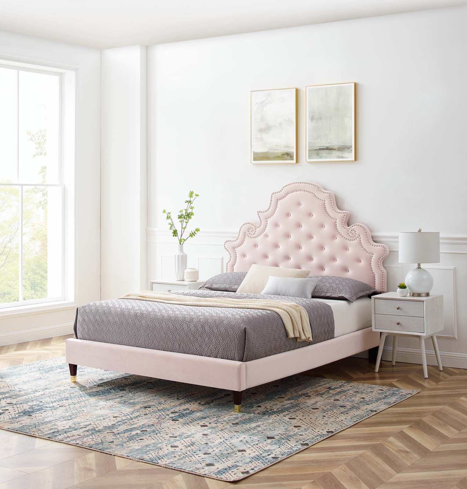 Modway Gwyneth Tufted Performance Velvet King Platform Bed | Beds | Modishstore-62