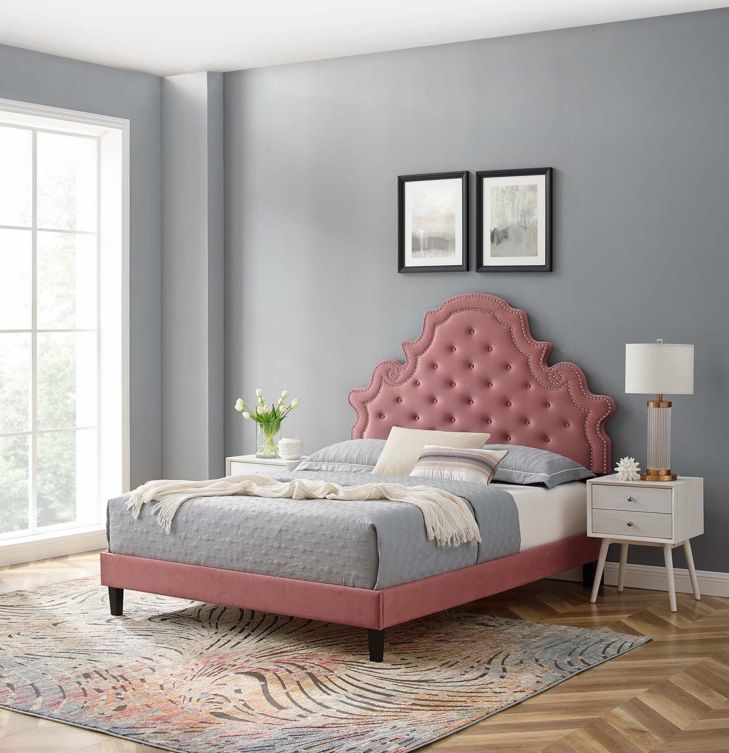 Modway Gwyneth Tufted Performance Velvet King Platform Bed | Beds | Modishstore-9